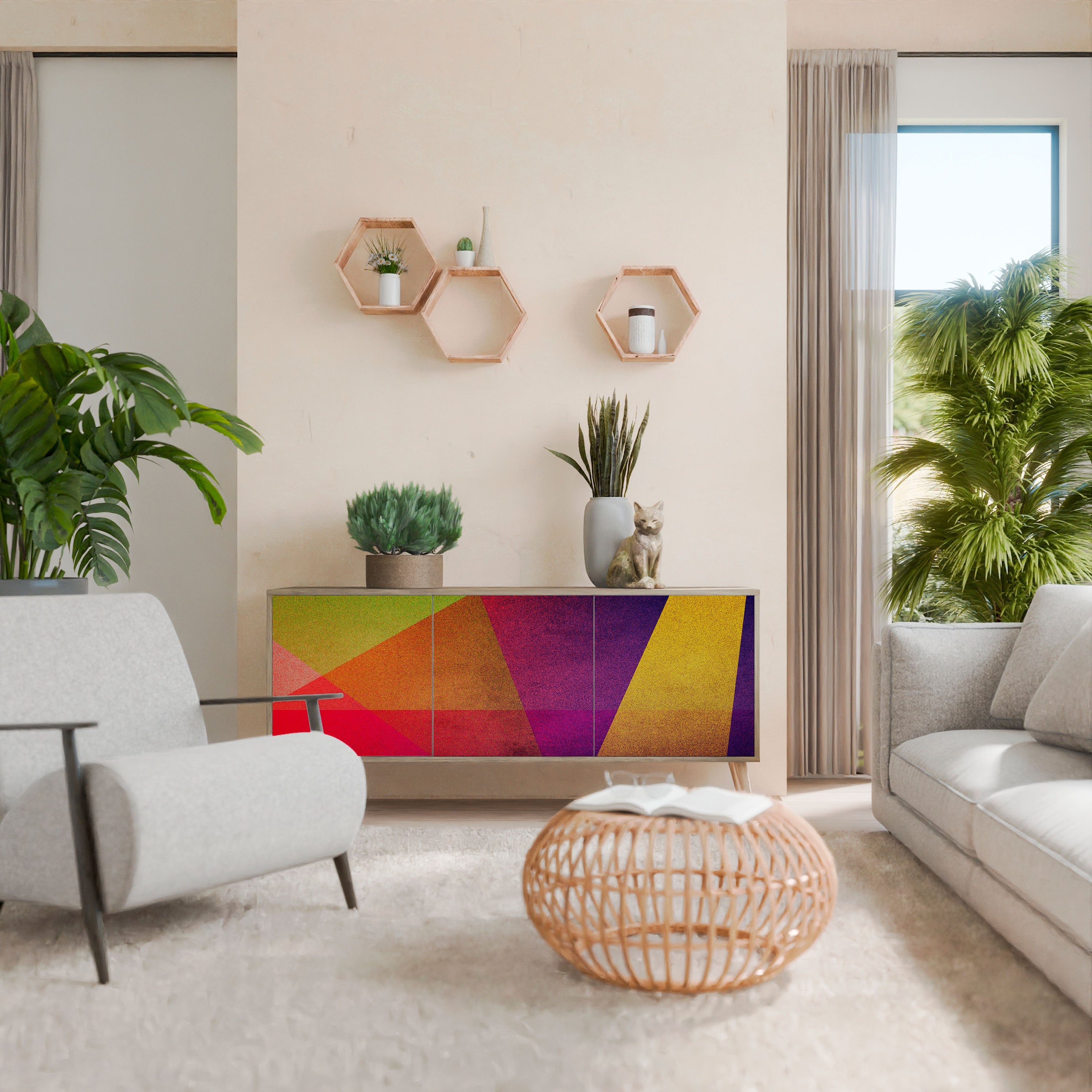 VIVID GEOMETRY 3-türiges Sideboard in Eichenoptik
