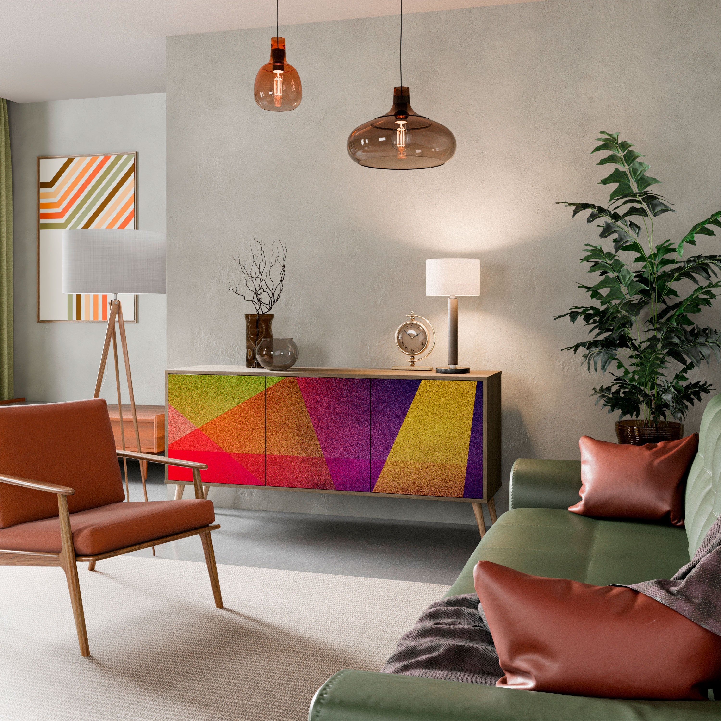 VIVID GEOMETRY 3-türiges Sideboard in Eichenoptik