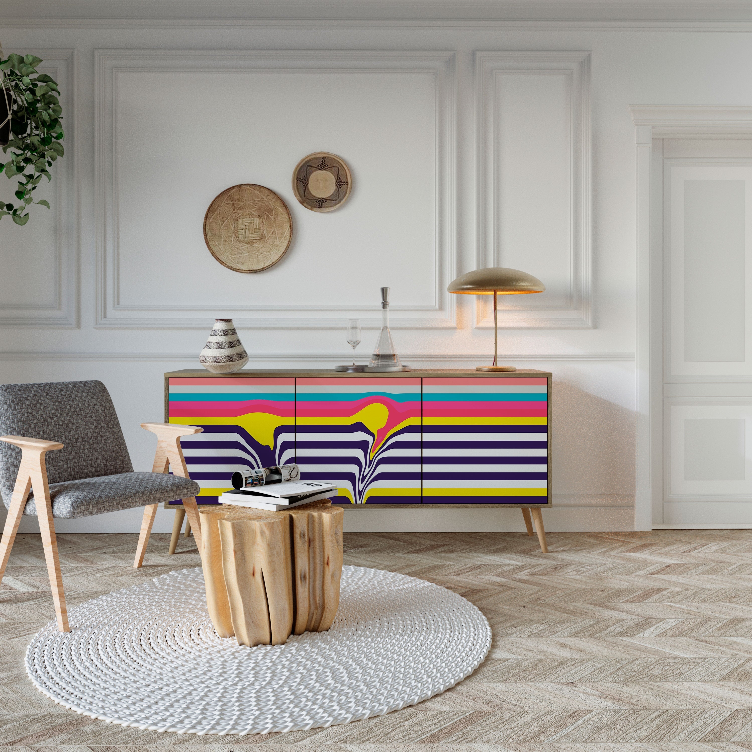 TONE COLLAPSE 3-türiges Sideboard in Eichenoptik