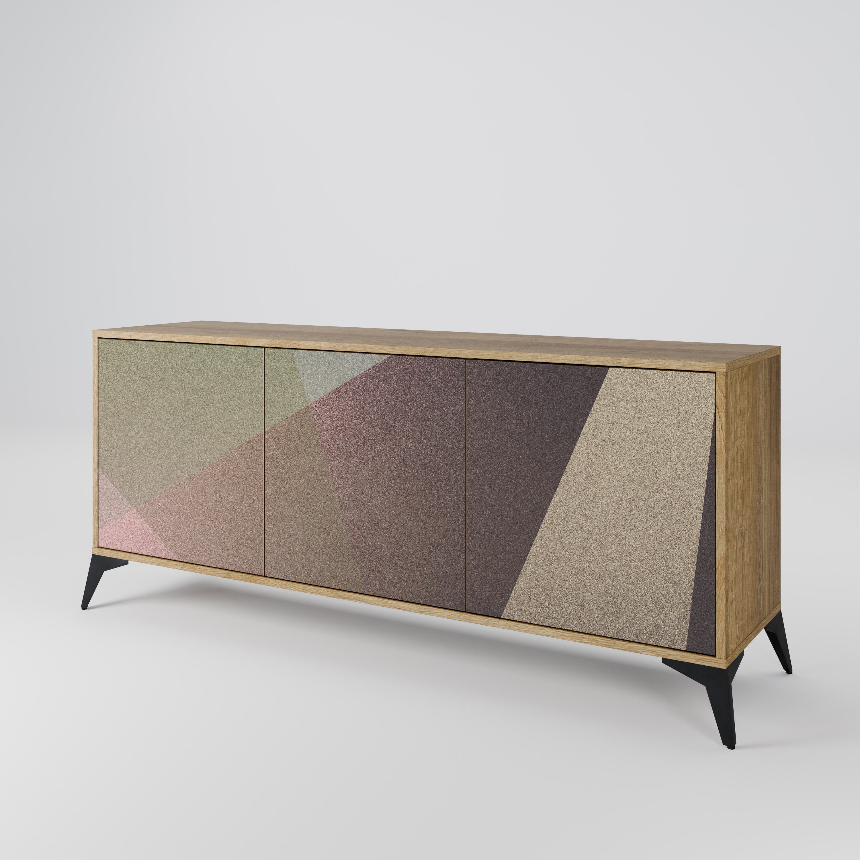 BEIGE GEOMETRY 3-türiges Sideboard in Eichenoptik