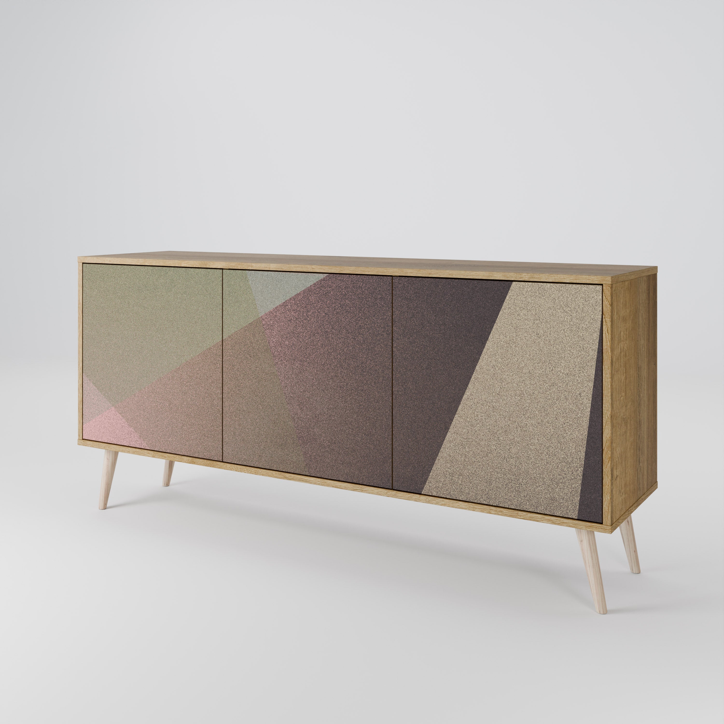 BEIGE GEOMETRY 3-türiges Sideboard in Eichenoptik