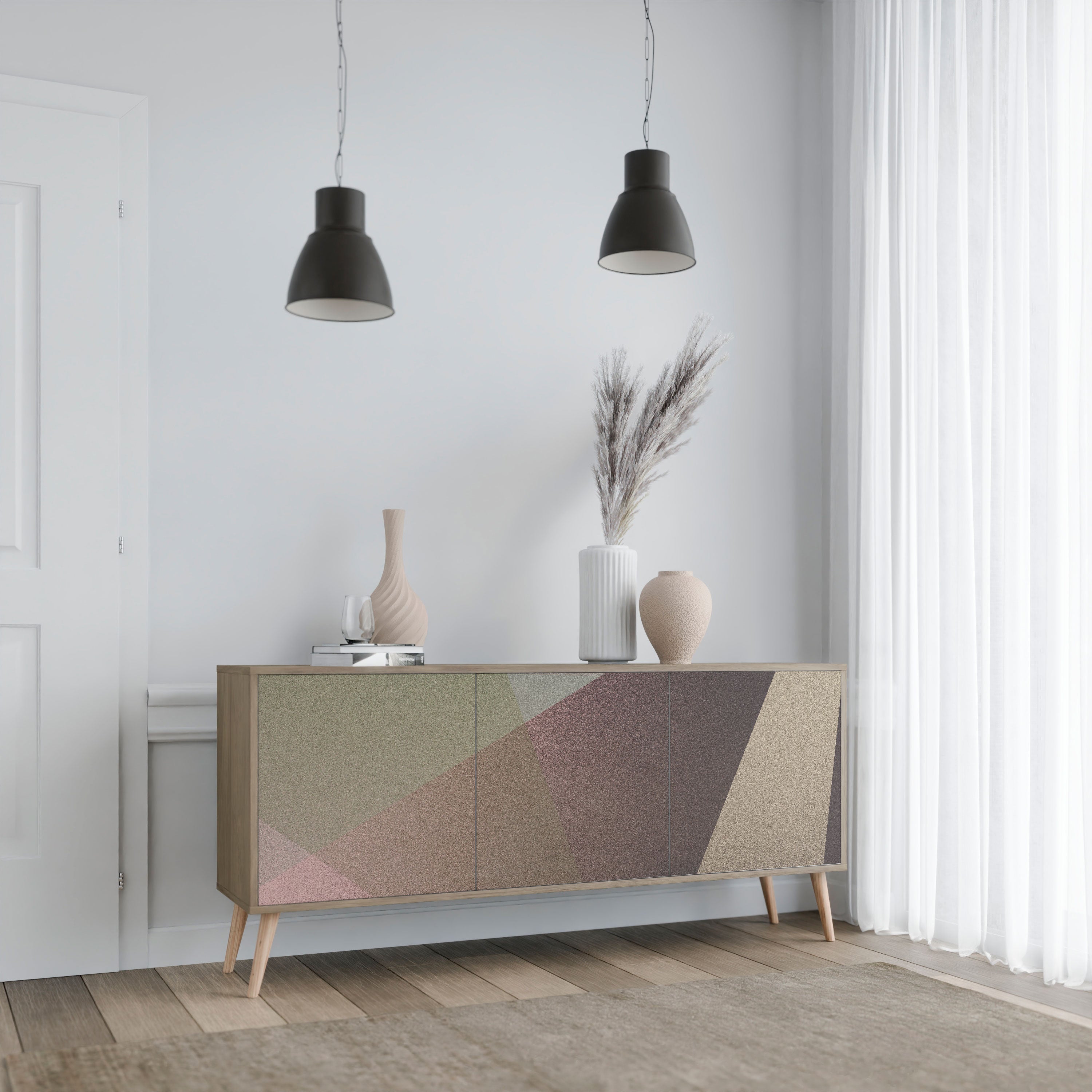 BEIGE GEOMETRY 3-türiges Sideboard in Eichenoptik