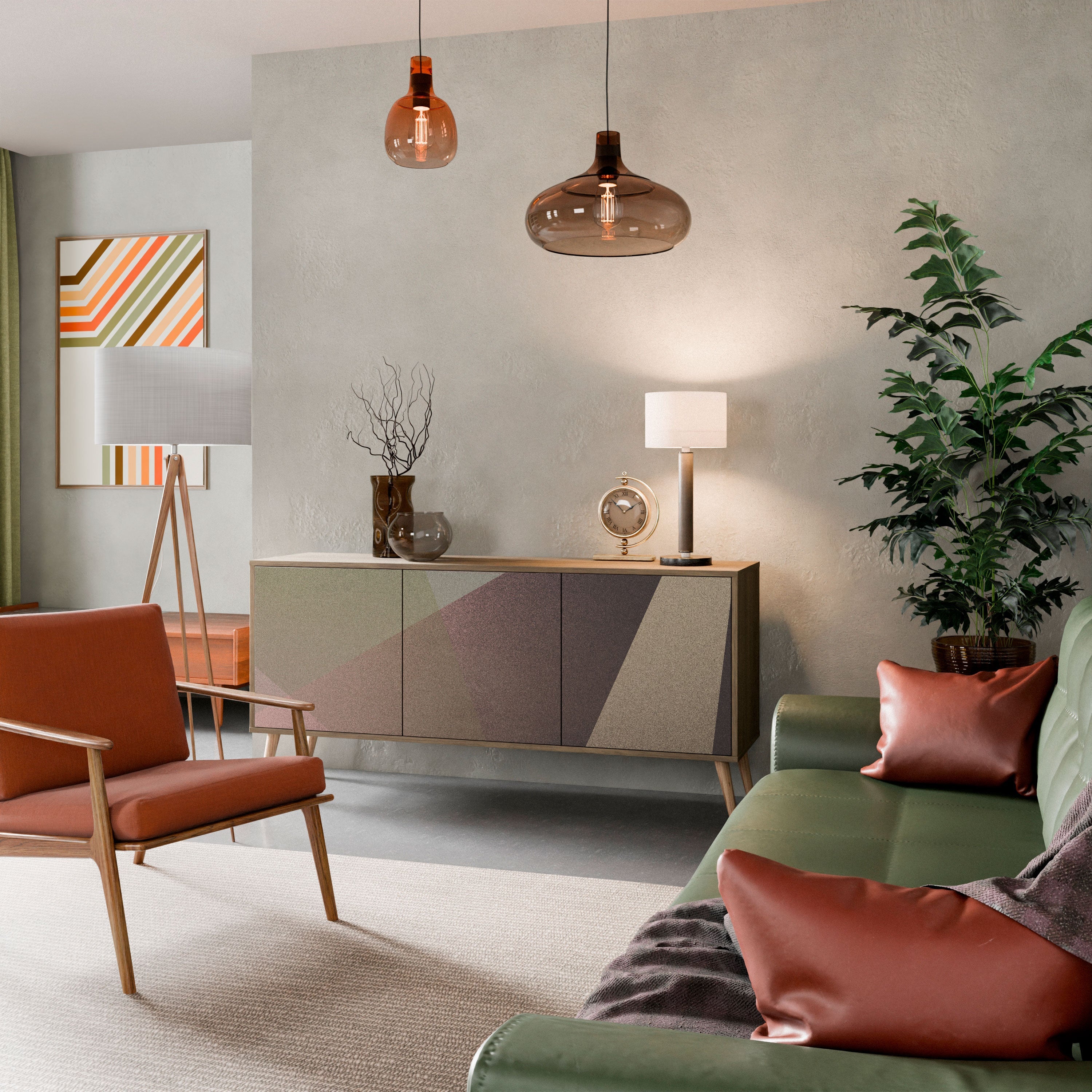 BEIGE GEOMETRY 3-türiges Sideboard in Eichenoptik