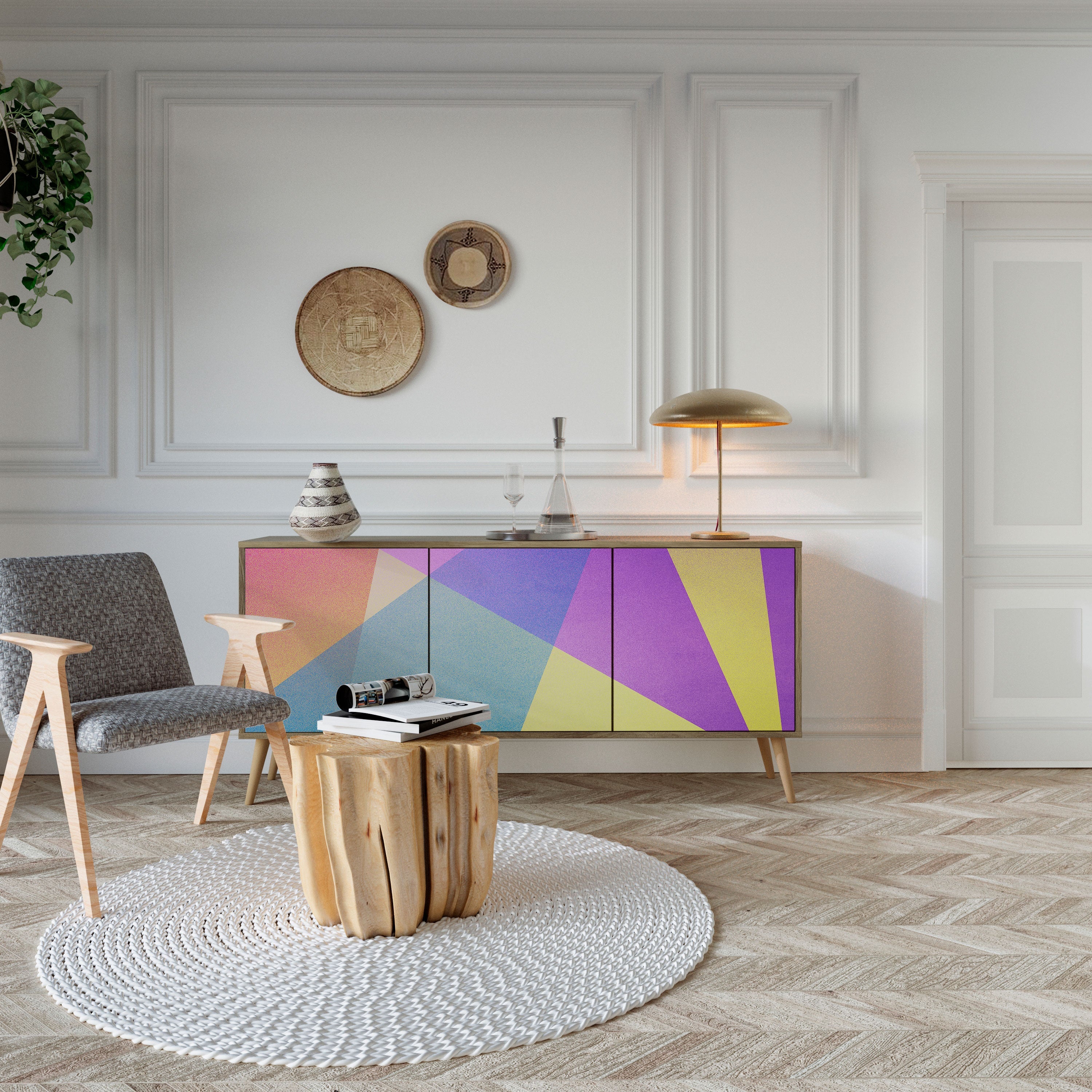 BRIGHT GEOMETRY 3-türiges Sideboard in Eichenoptik