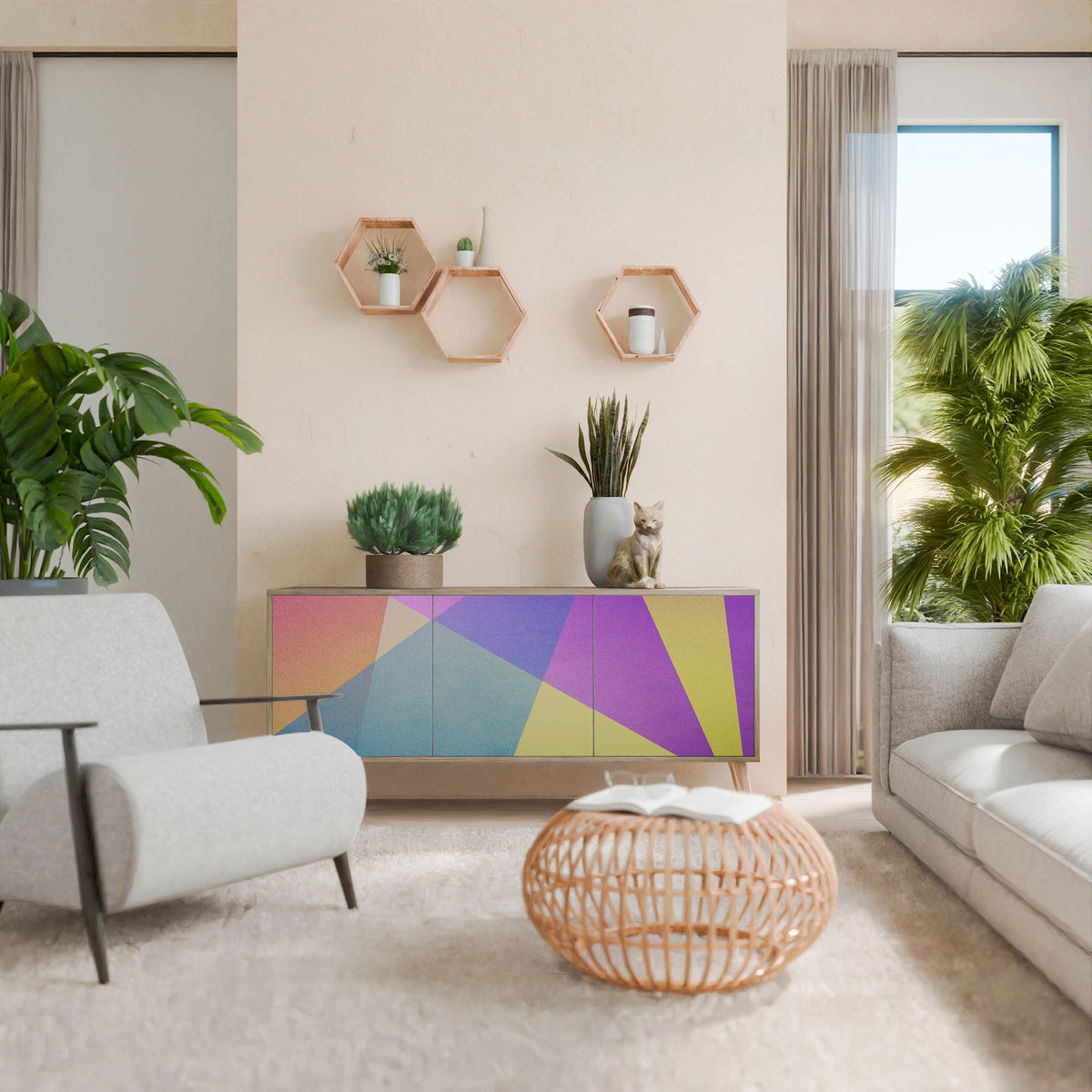 BRIGHT GEOMETRY 3-türiges Sideboard
