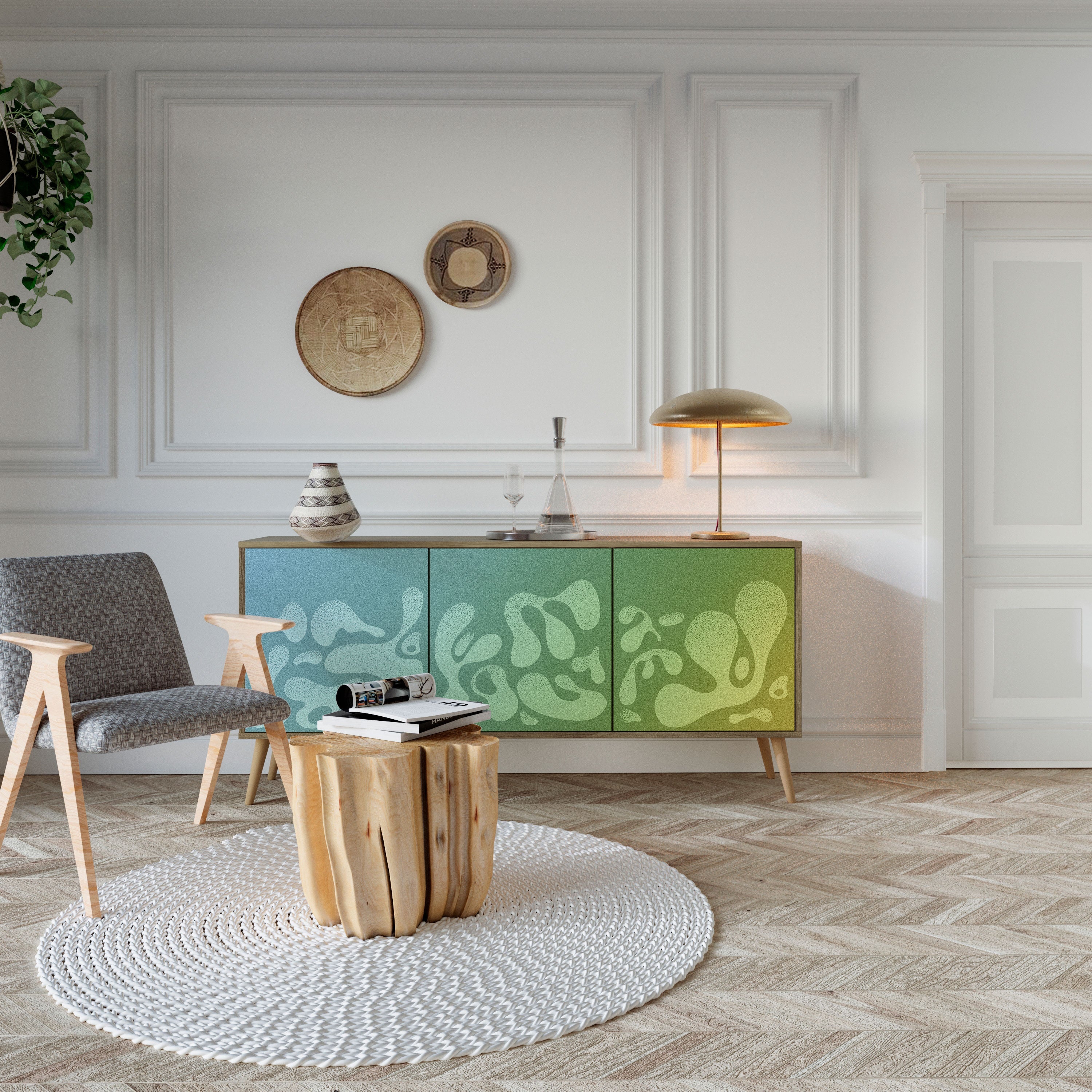 IRREGULAR BLUE 3-türiges Sideboard in Eichenoptik