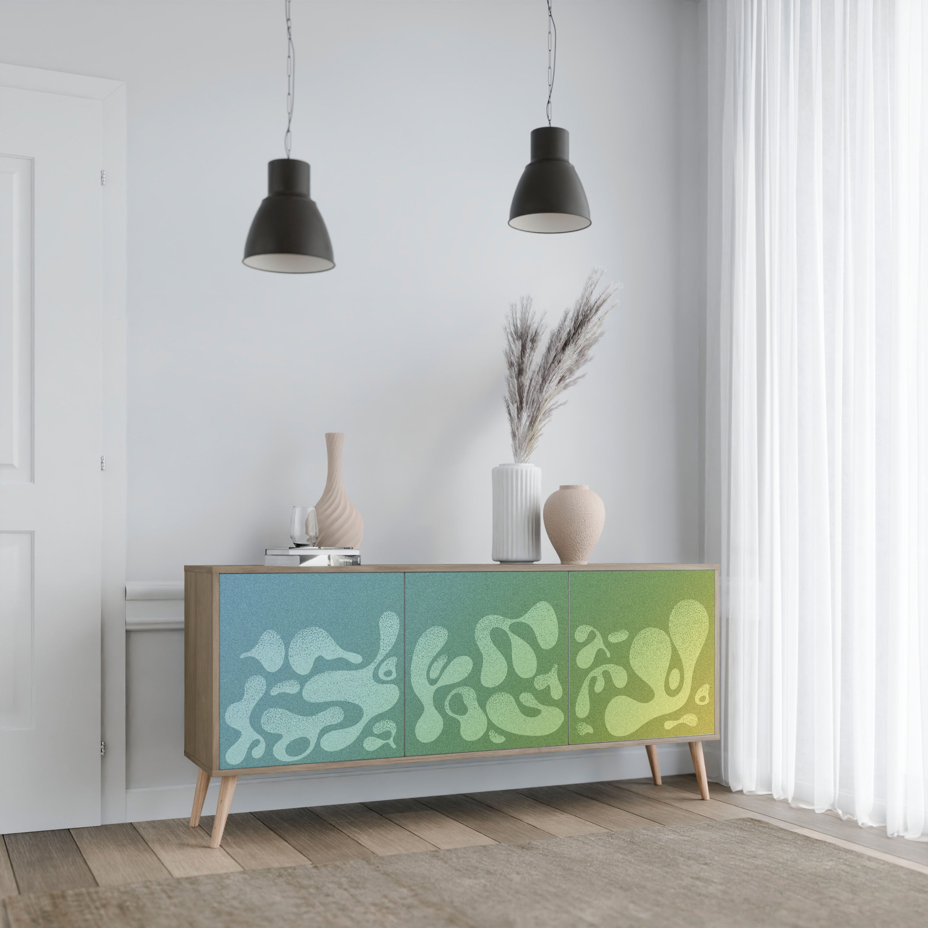 IRREGULAR BLUE 3-türiges Sideboard in Eichenoptik