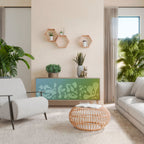 IRREGULAR BLUE 3-Door Sideboard in Oak Effect