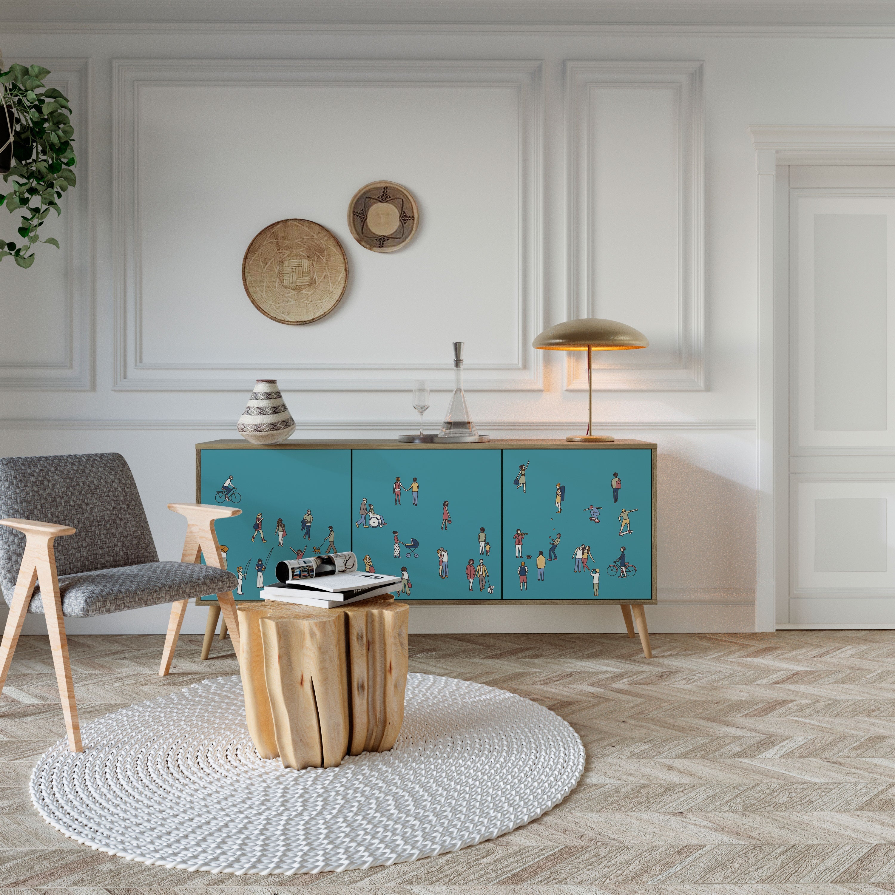 COLLECTIVE STREAM 3-türiges Sideboard in Eichenoptik