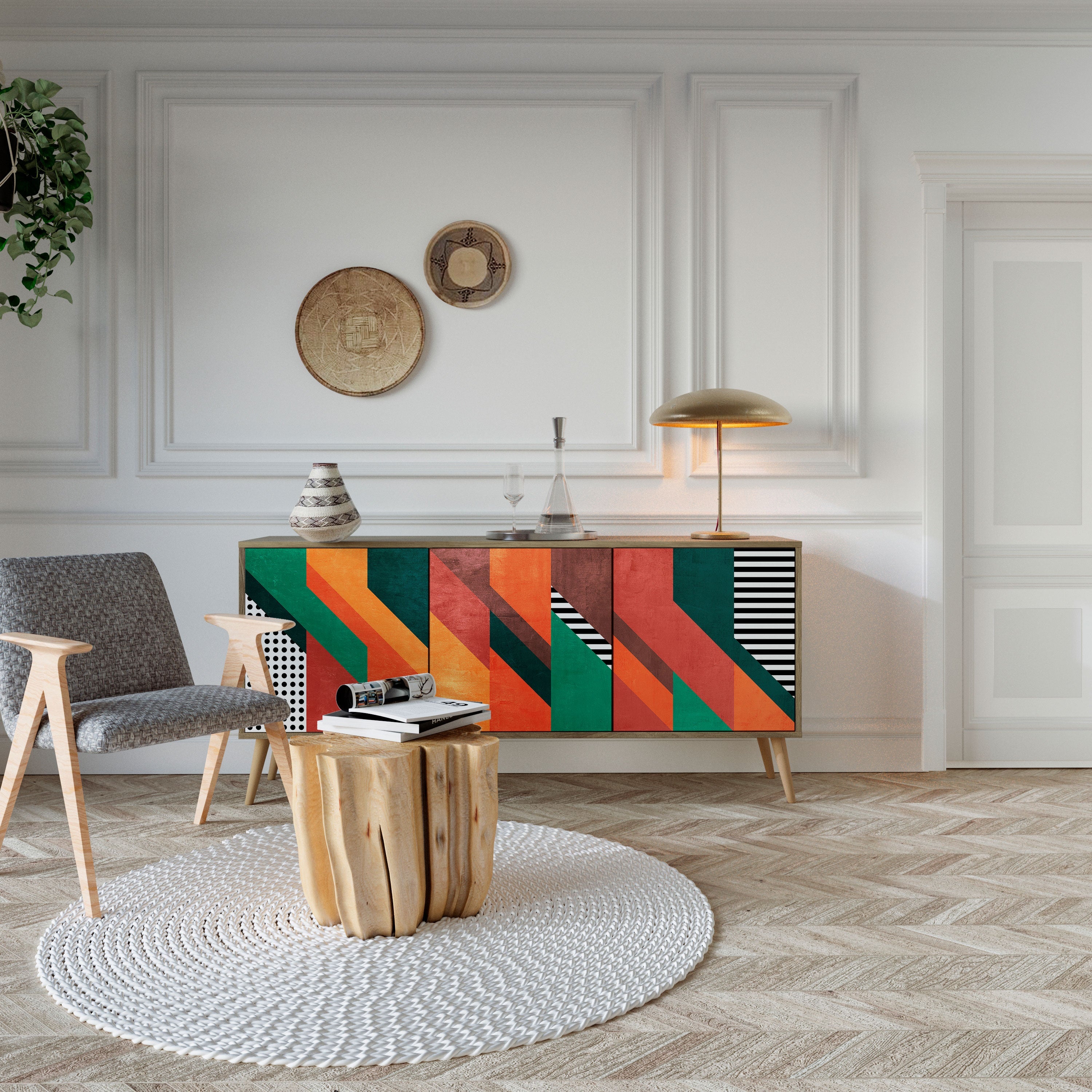 MAKESHIFT ARTISTRY 3-türiges Sideboard in Eichenoptik