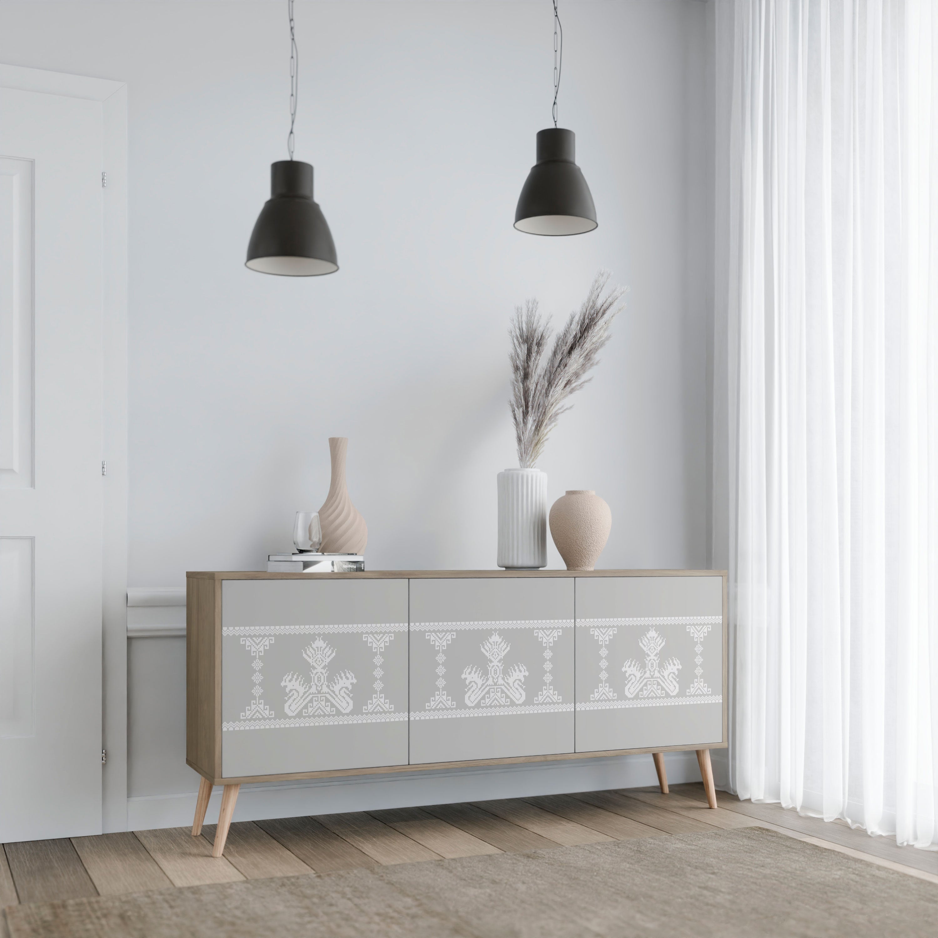 THAI GRAY 3-türiges Sideboard in Eichenoptik