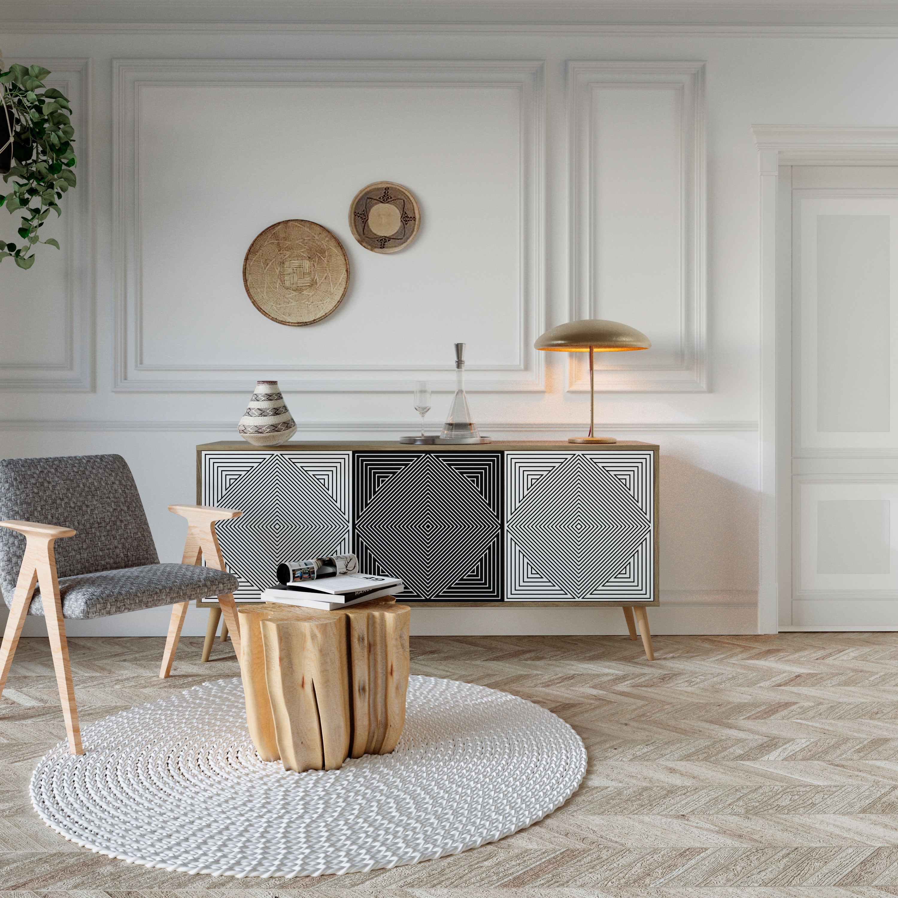 POLYGON ILLUSION 3-türiges Sideboard in Eichenoptik