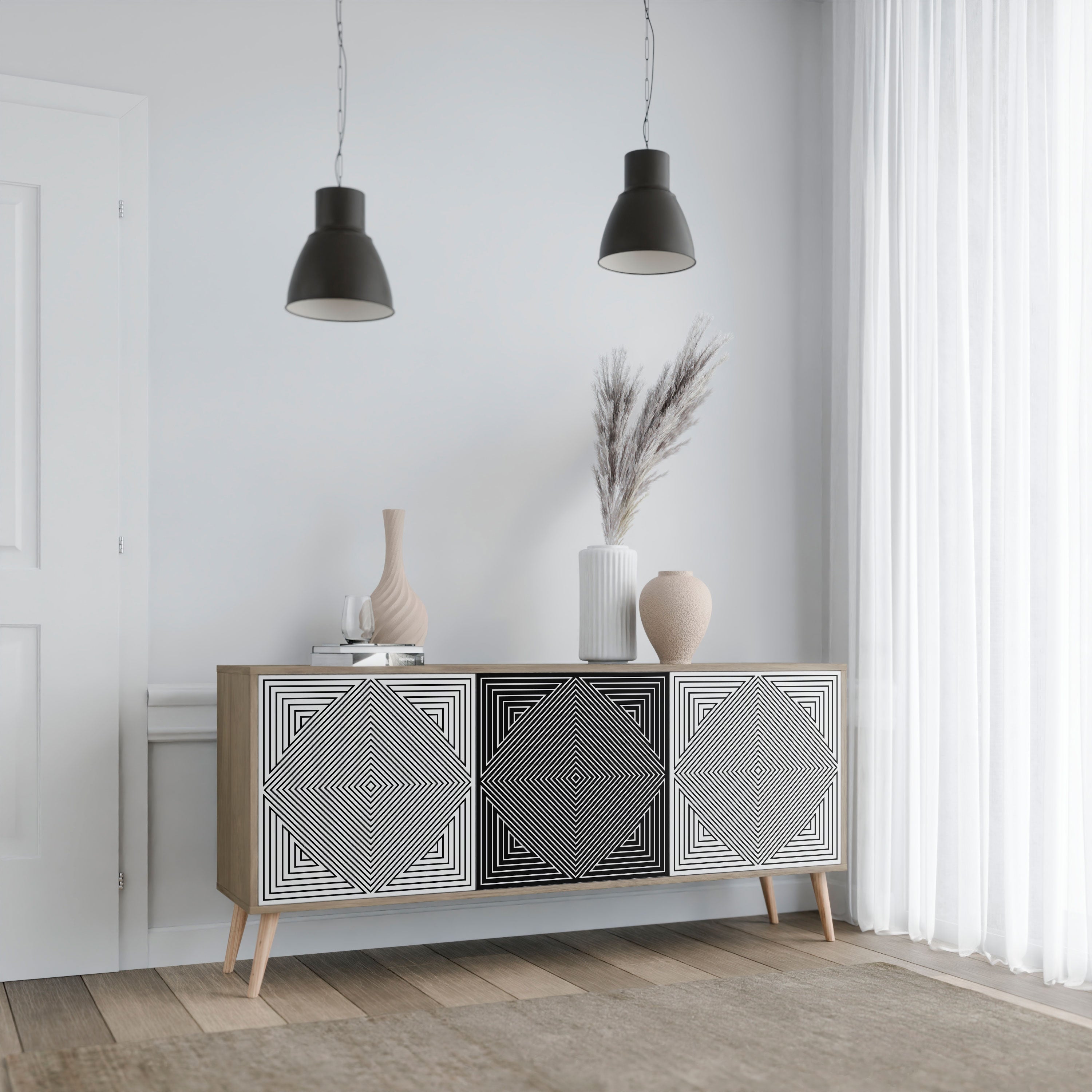 POLYGON ILLUSION 3-türiges Sideboard in Eichenoptik