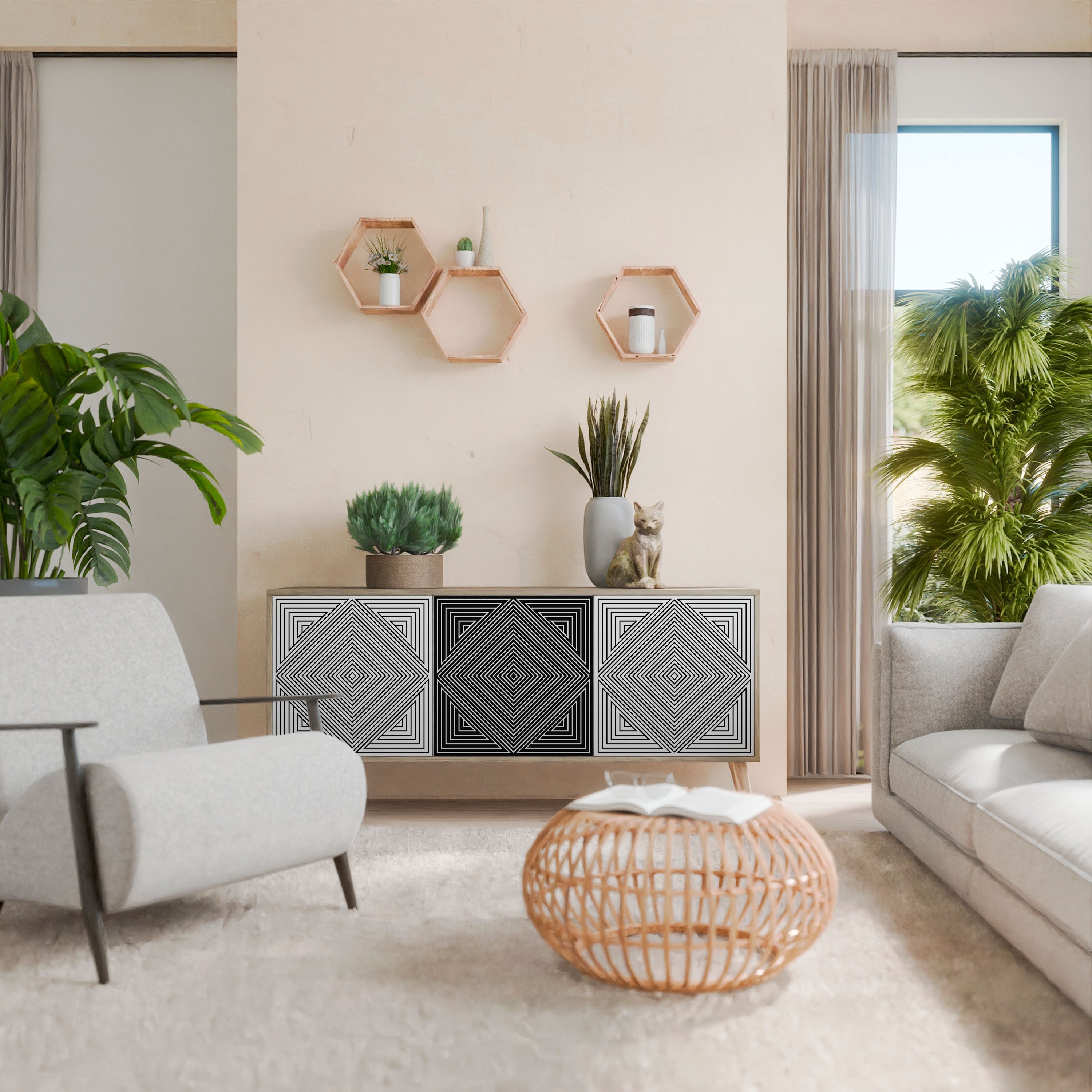 POLYGON ILLUSION 3-türiges Sideboard in Eichenoptik