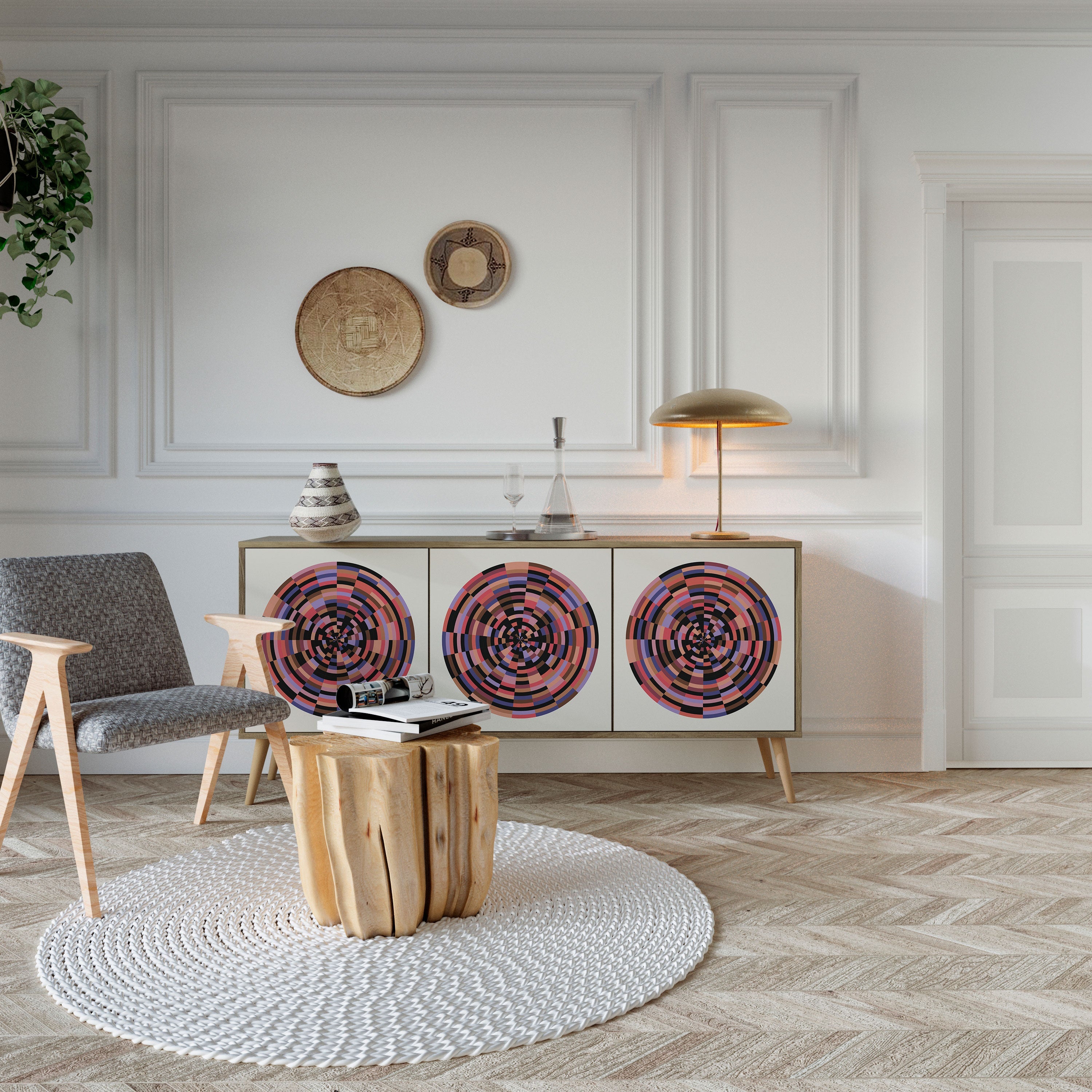 BROWN CIRCLES 3-türiges Sideboard in Eichenoptik