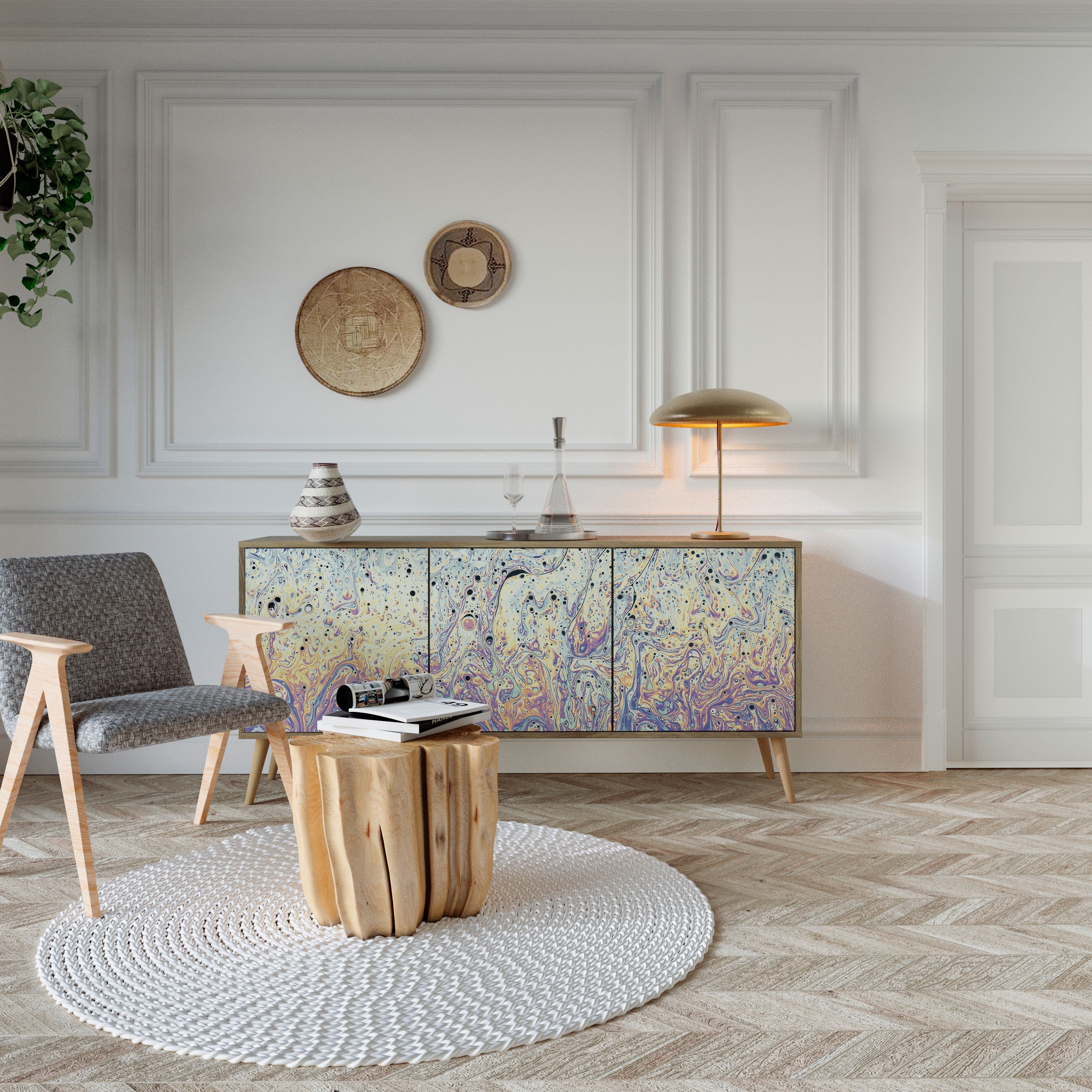 MOSAIC OF COLORS 3-türiges Sideboard in Eichenoptik
