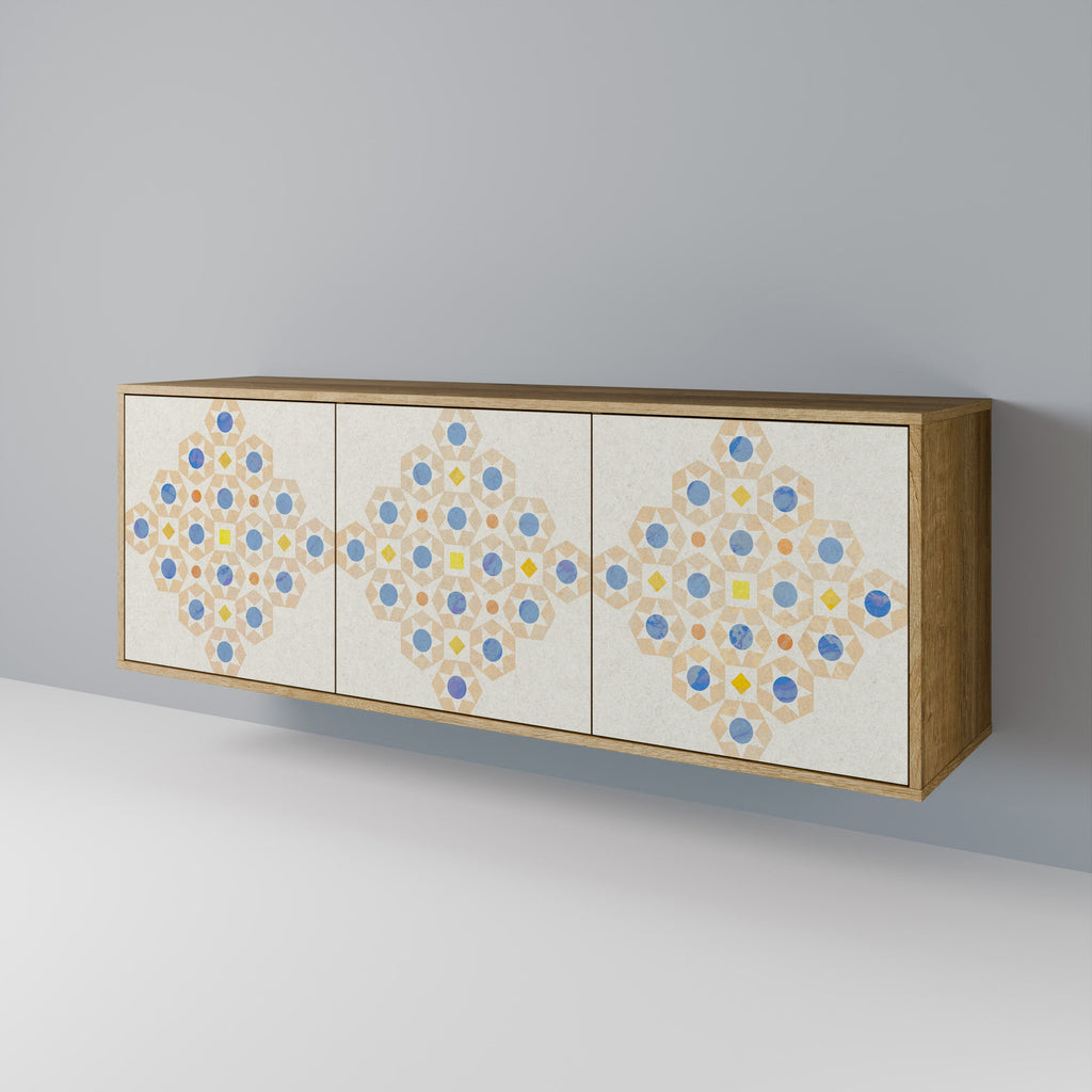 Gemustertes Prisma-Sideboard mit 3 Türen in Eichenoptik