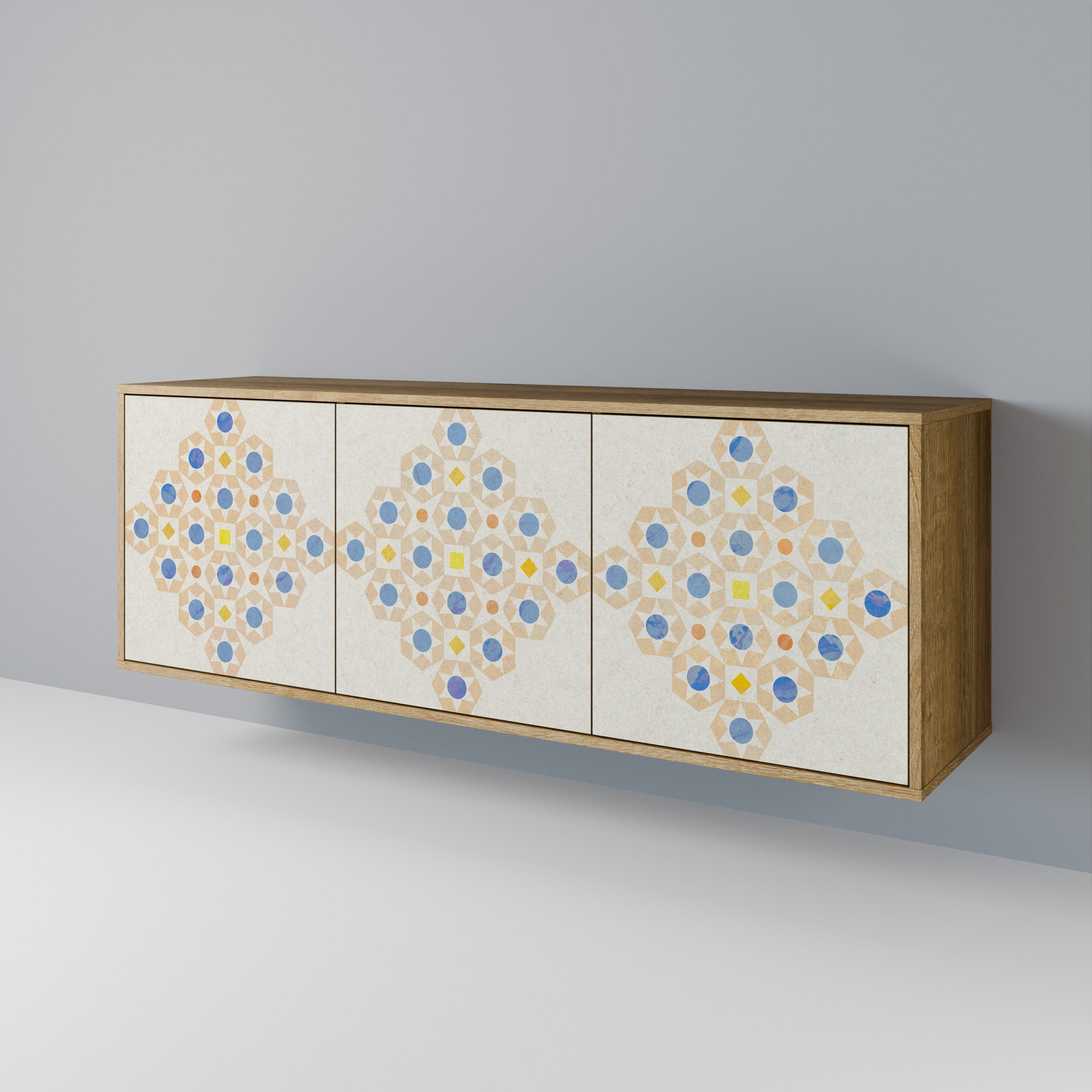 Gemustertes Prisma-Sideboard mit 3 Türen in Eichenoptik