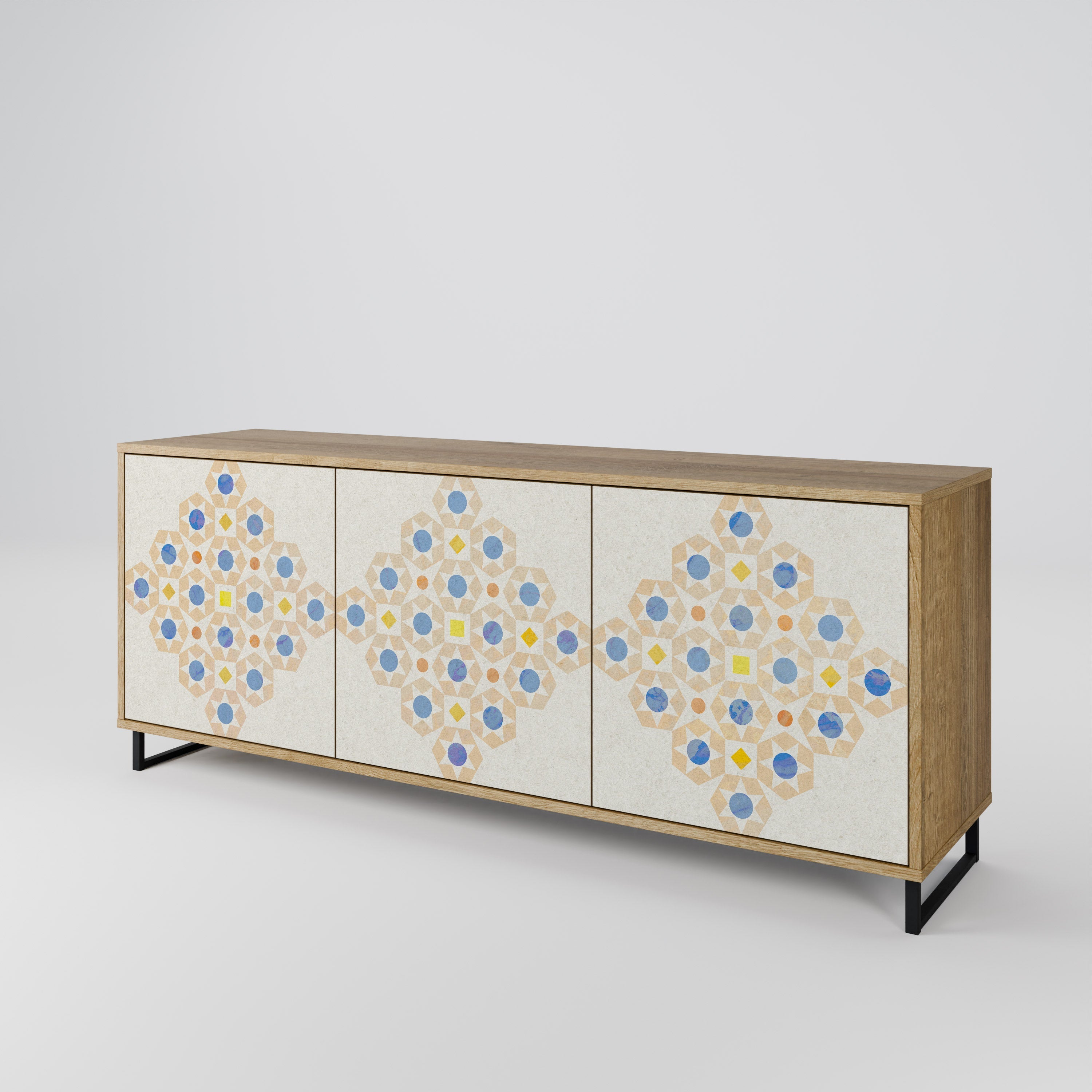 Gemustertes Prisma-Sideboard mit 3 Türen in Eichenoptik