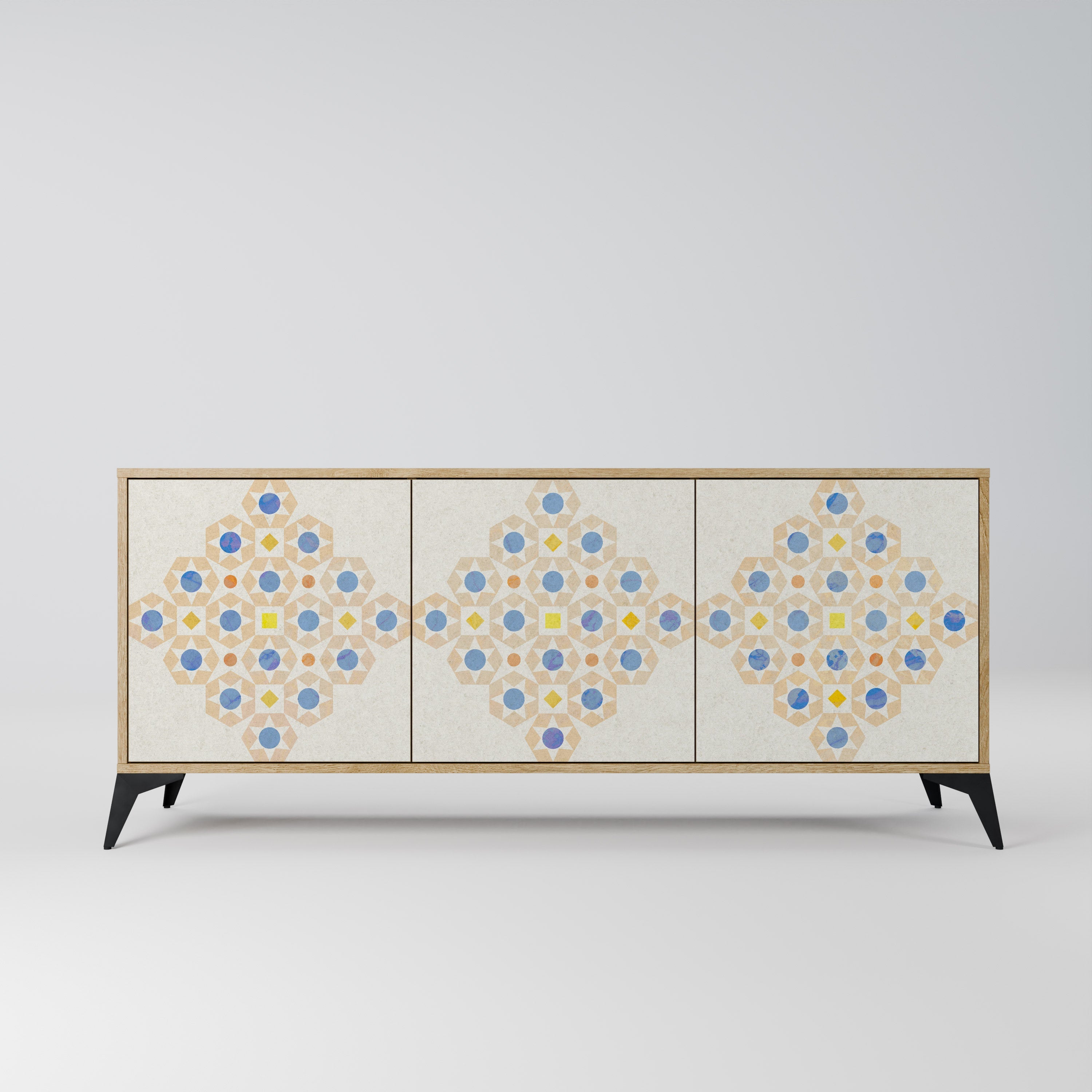 Gemustertes Prisma-Sideboard mit 3 Türen in Eichenoptik