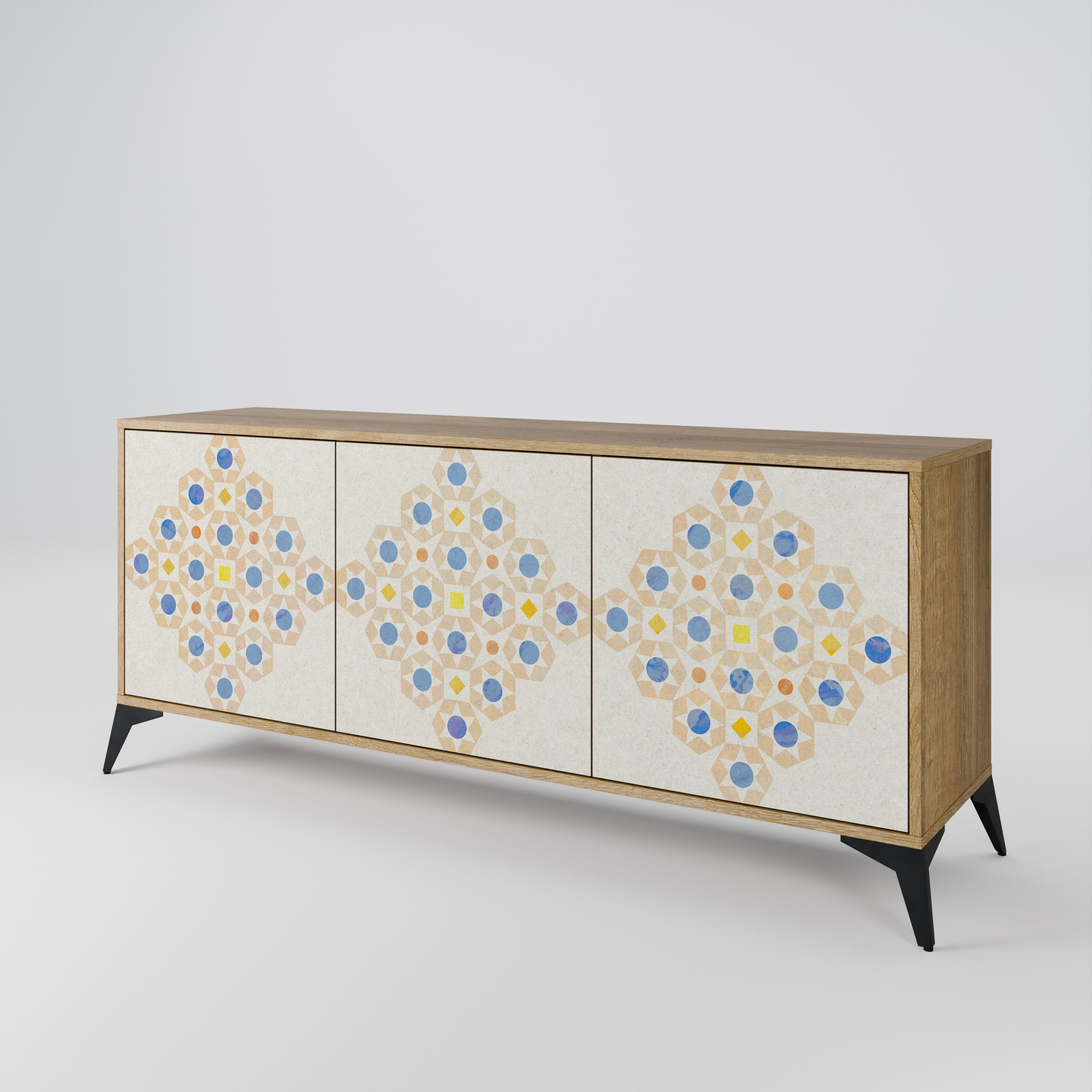Gemustertes Prisma-Sideboard mit 3 Türen in Eichenoptik