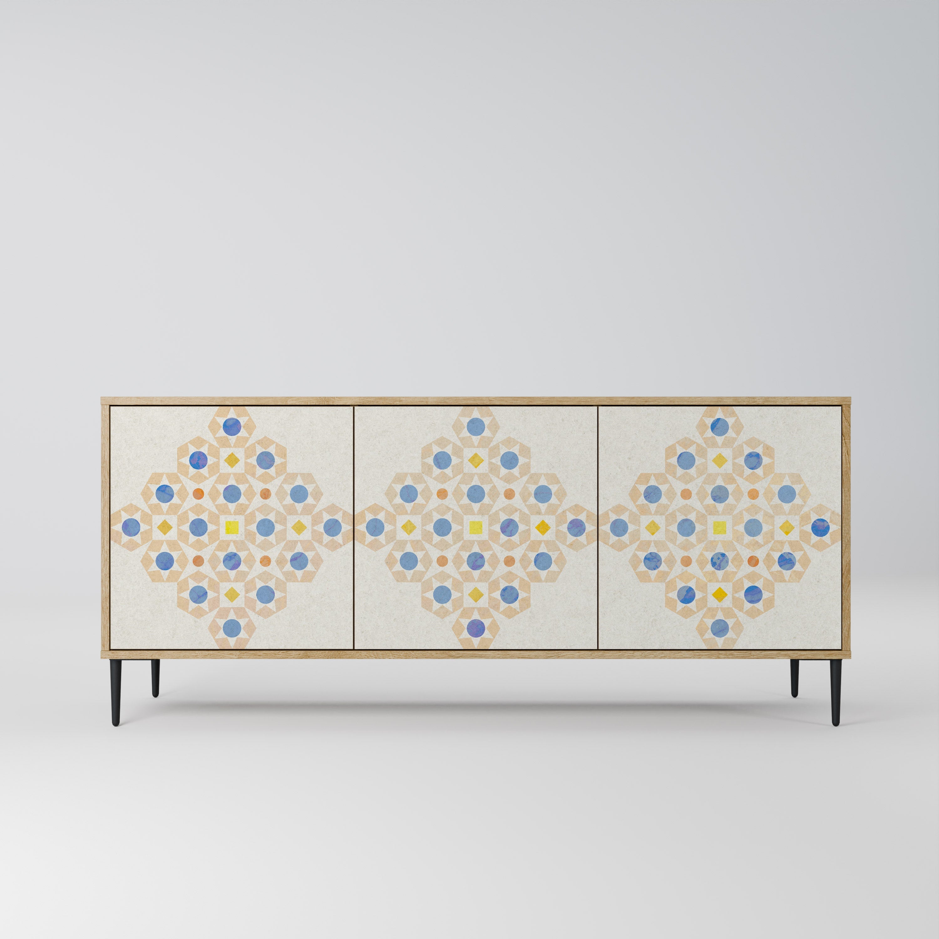 Gemustertes Prisma-Sideboard mit 3 Türen in Eichenoptik