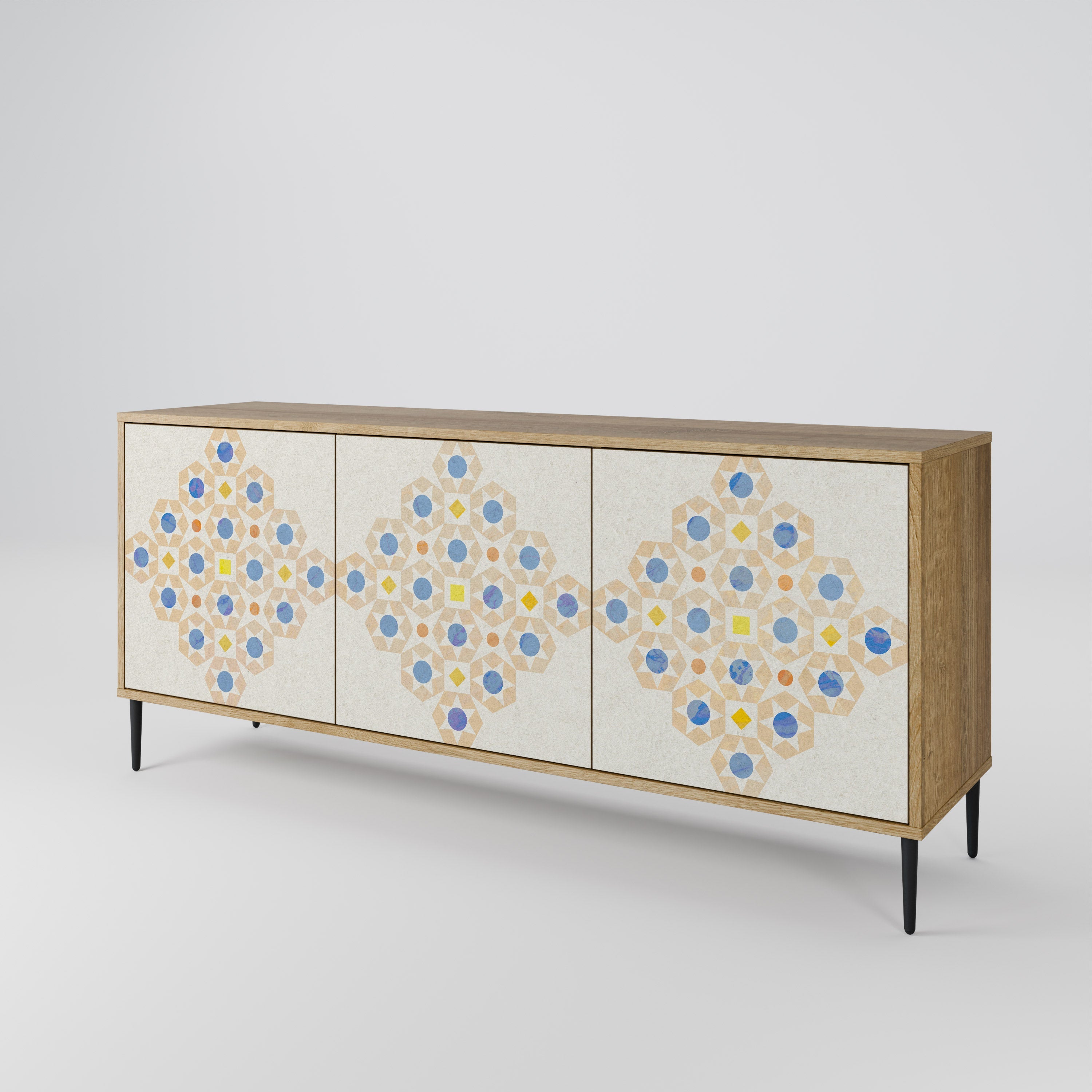 Gemustertes Prisma-Sideboard mit 3 Türen in Eichenoptik