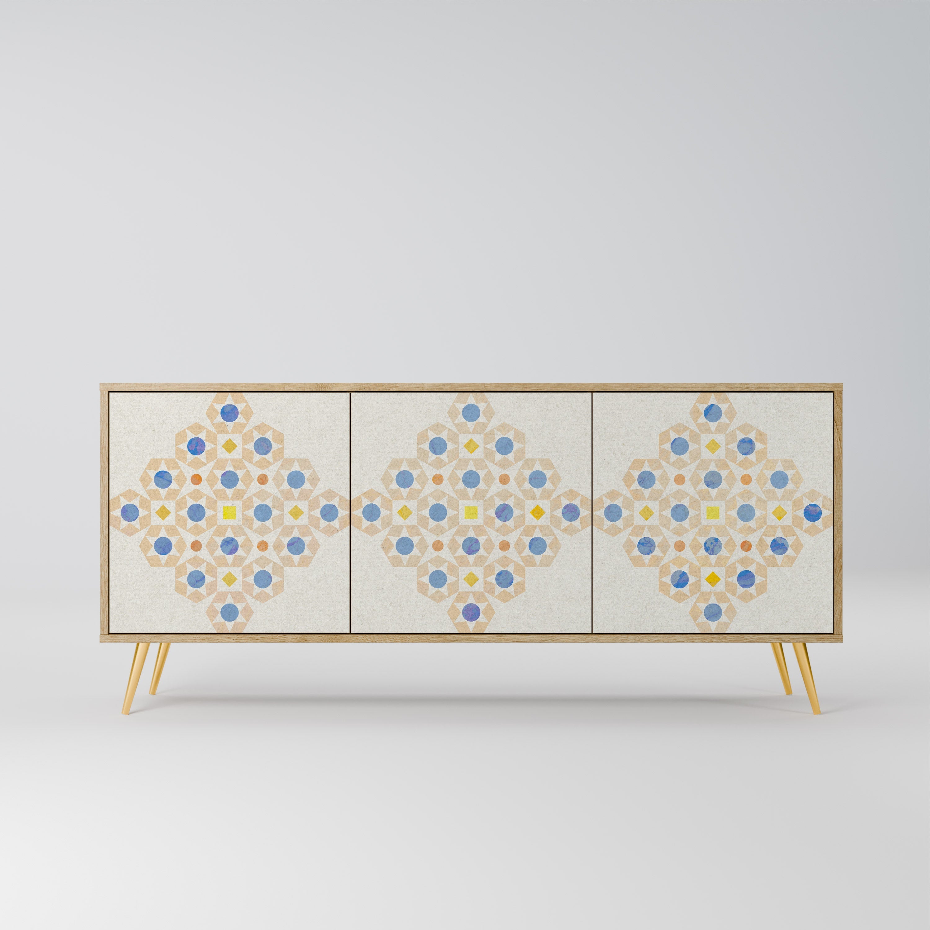 Gemustertes Prisma-Sideboard mit 3 Türen in Eichenoptik