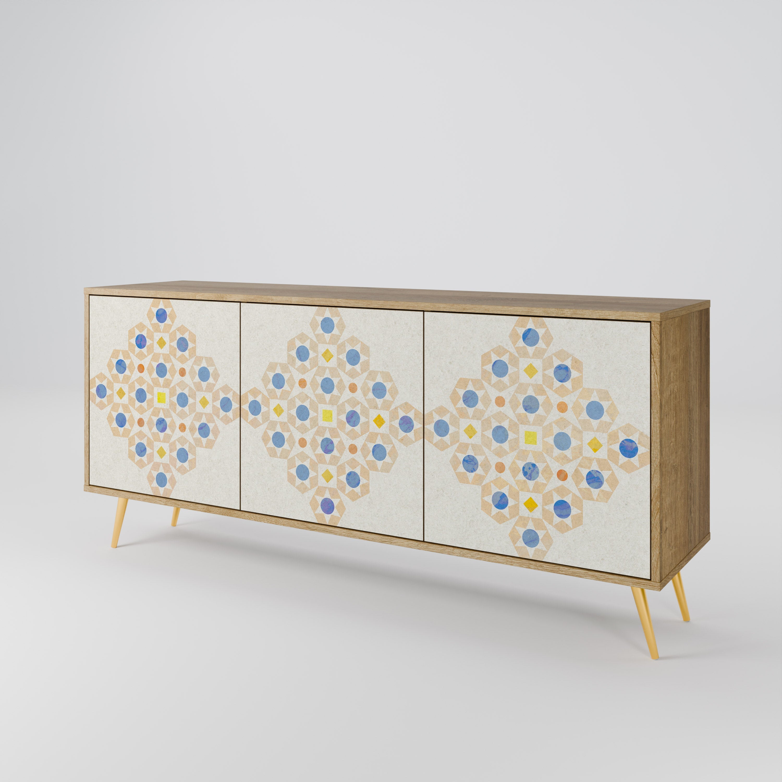 Gemustertes Prisma-Sideboard mit 3 Türen in Eichenoptik