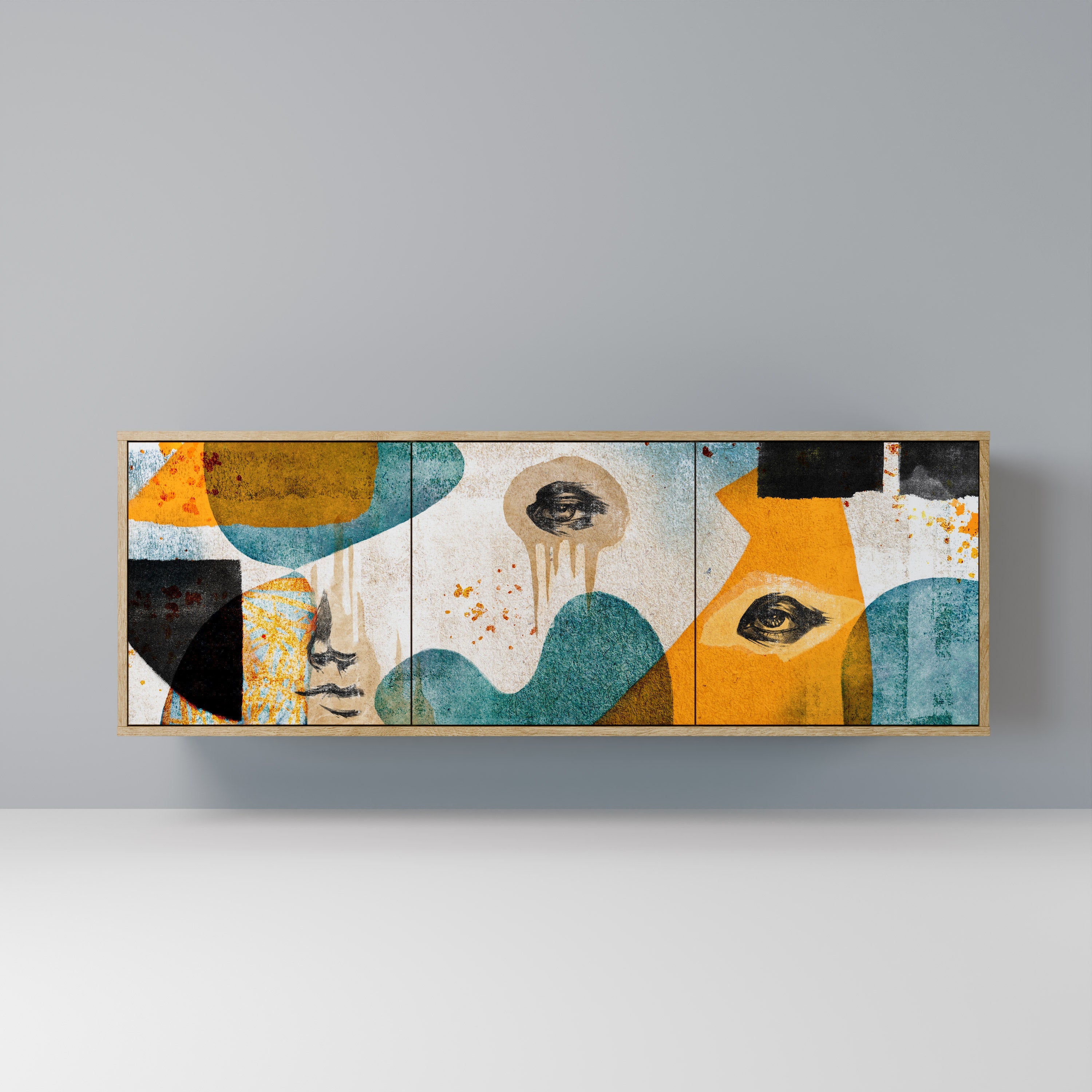 ABSTRACT FACES 3-türiges Sideboard in Eichenoptik