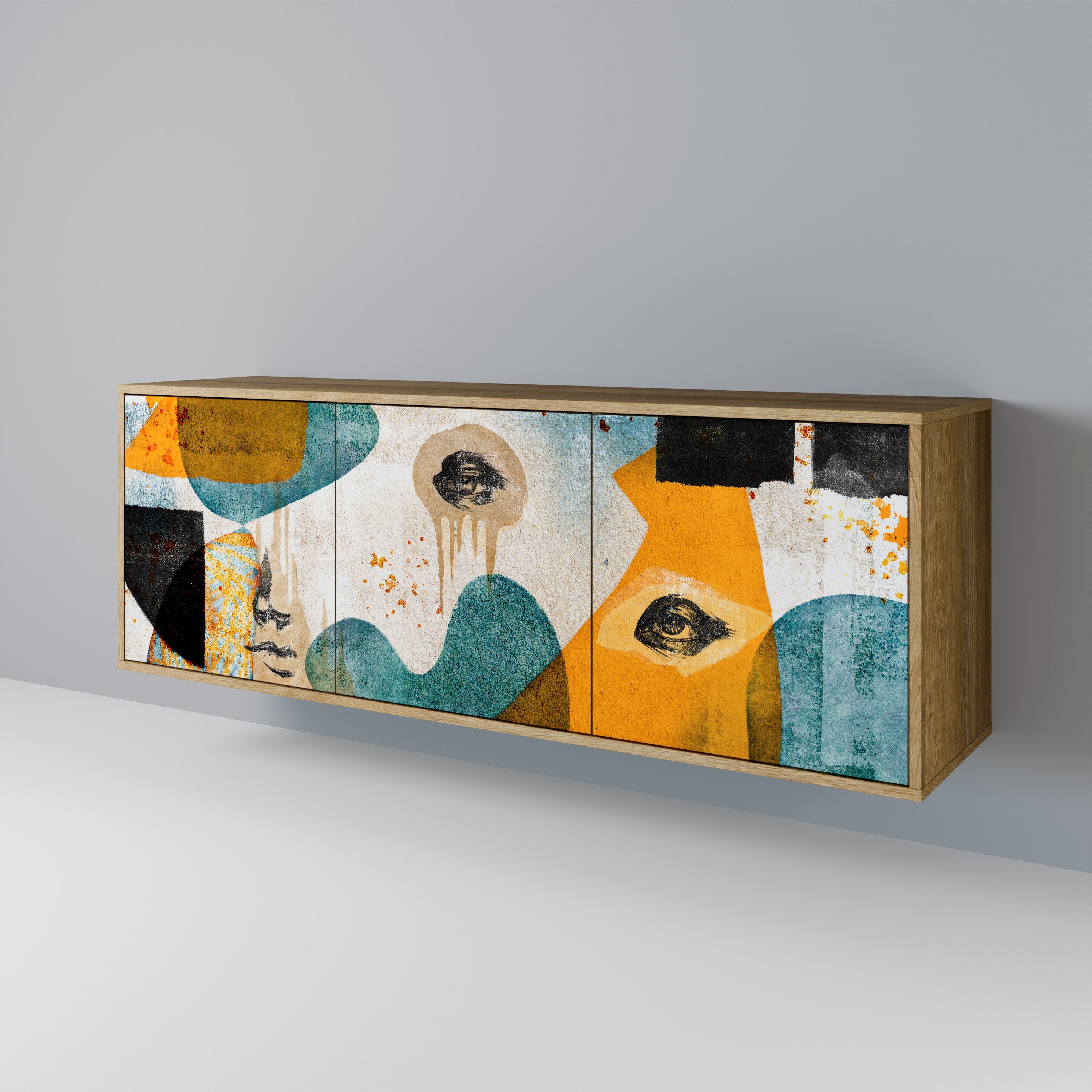 ABSTRACT FACES 3-türiges Sideboard in Eichenoptik