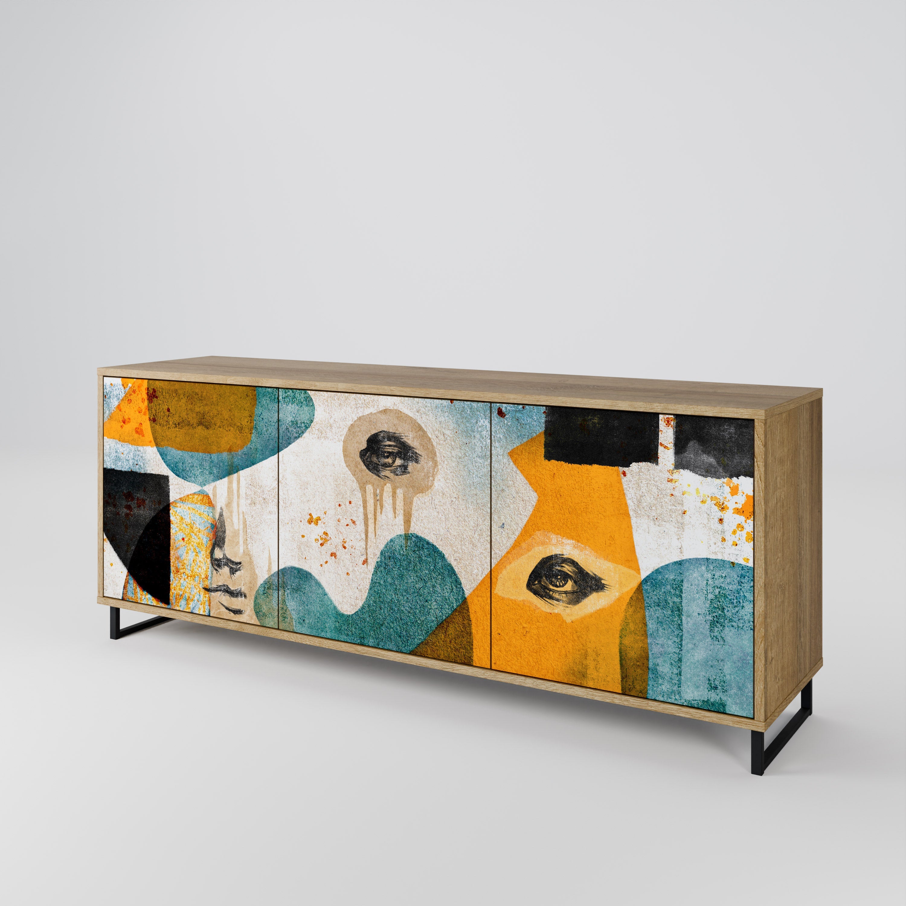 ABSTRACT FACES 3-türiges Sideboard in Eichenoptik