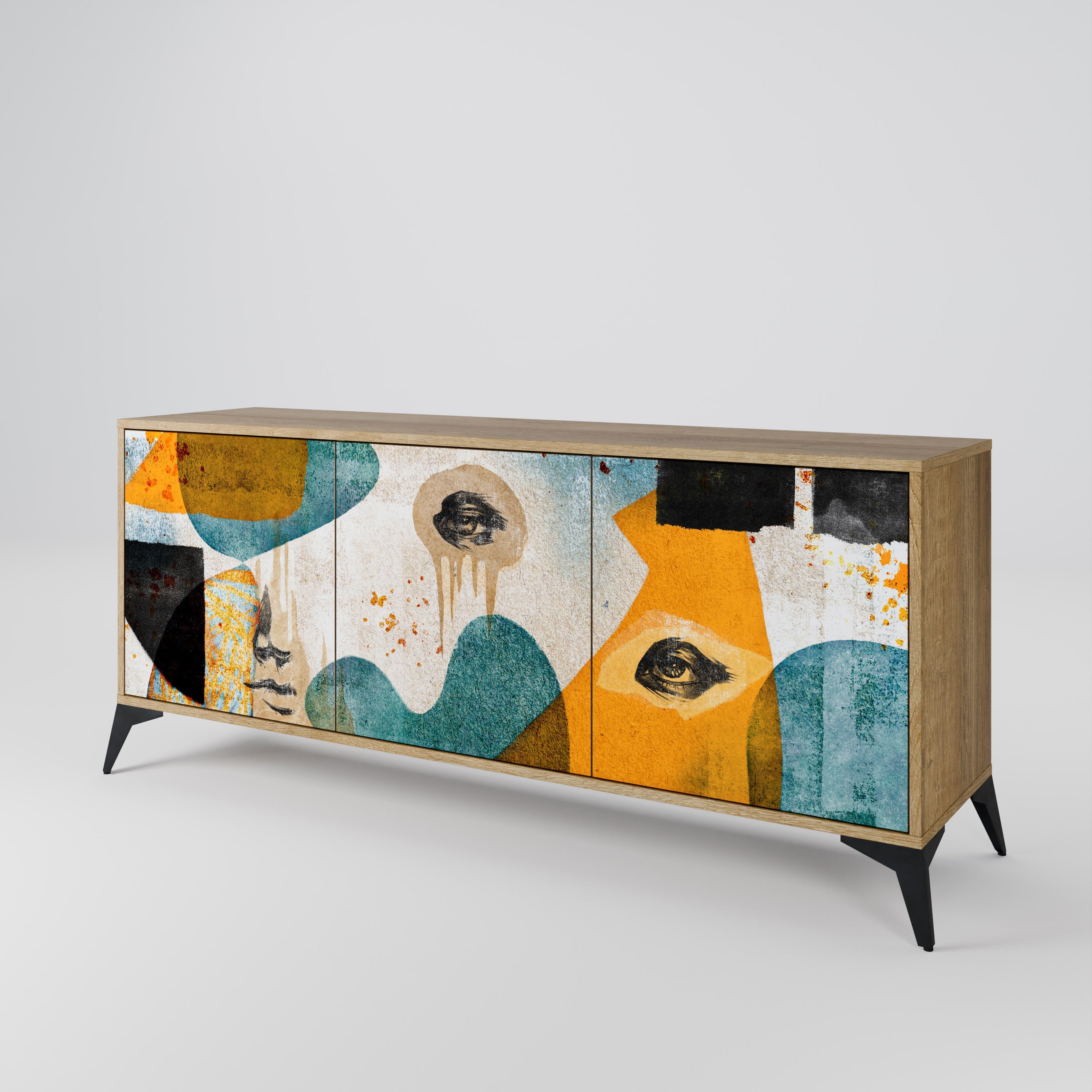 ABSTRACT FACES 3-türiges Sideboard in Eichenoptik