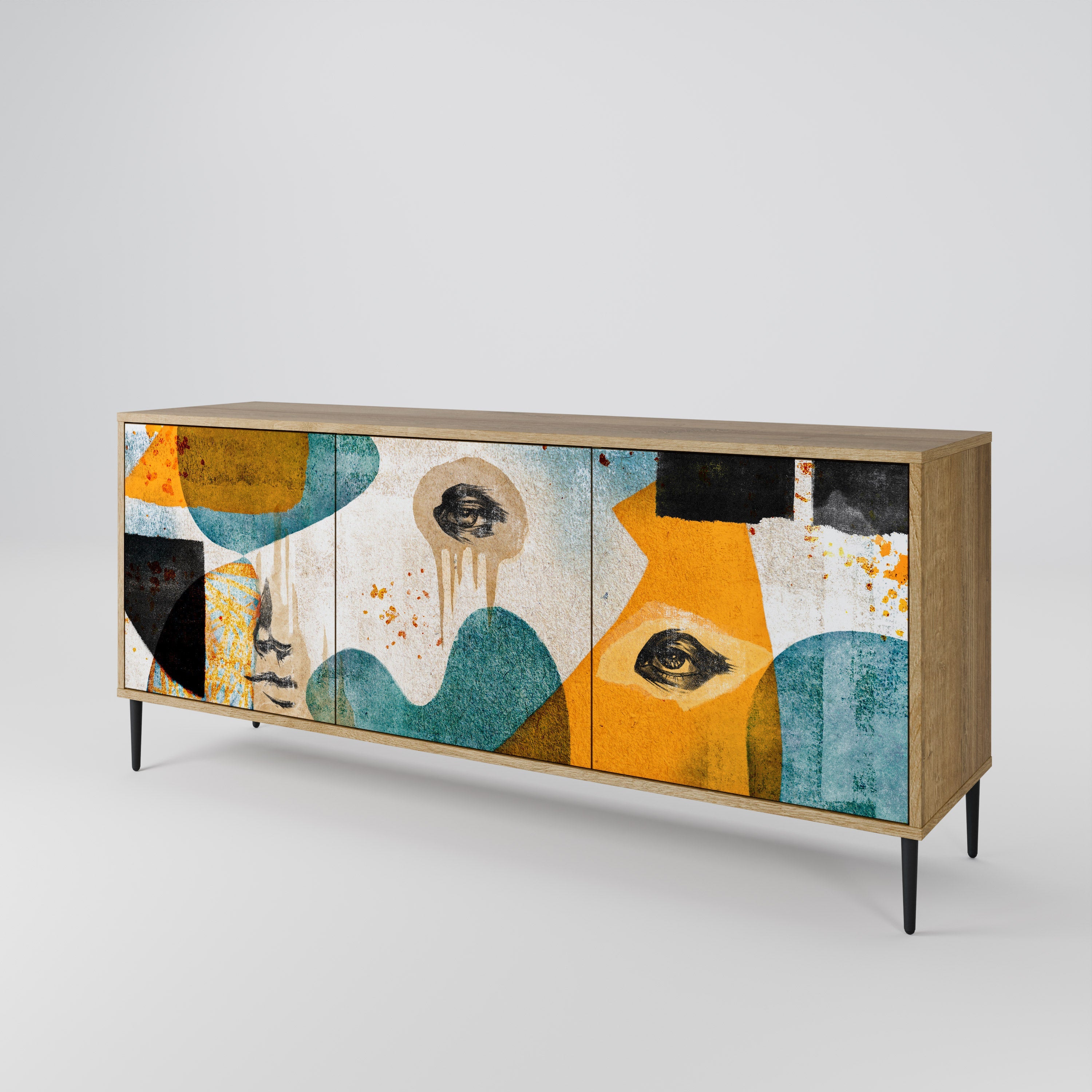 ABSTRACT FACES 3-türiges Sideboard in Eichenoptik