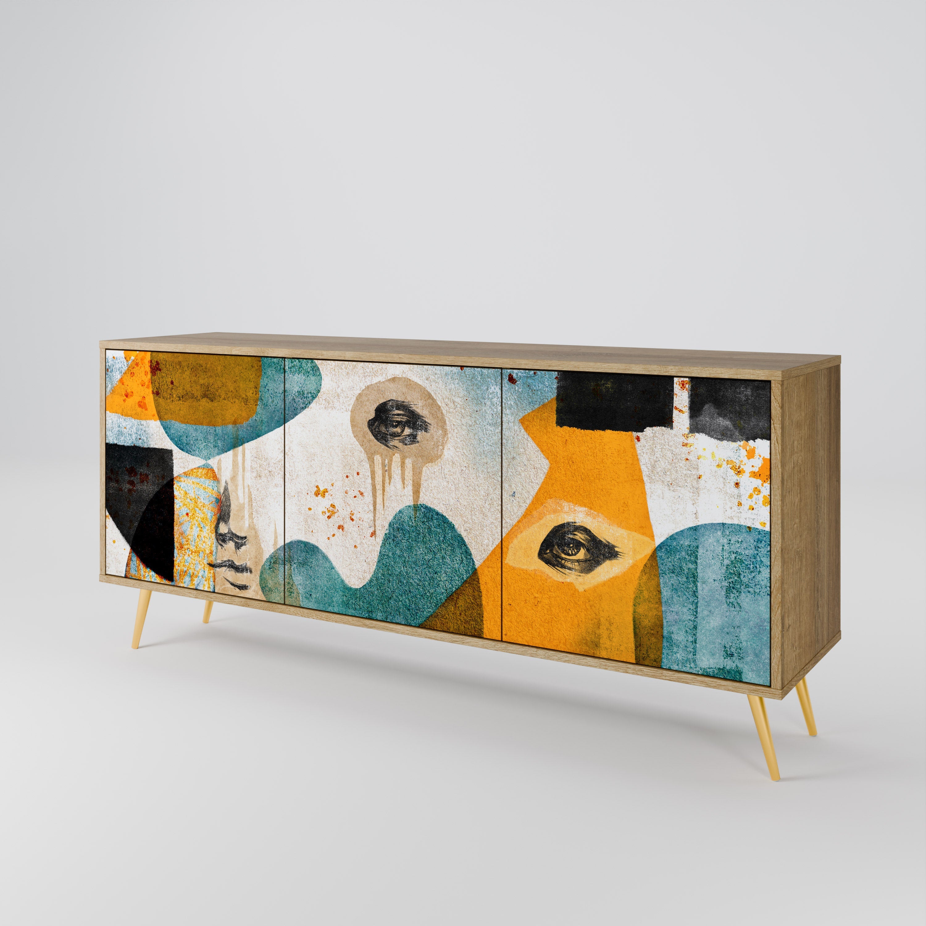 ABSTRACT FACES 3-türiges Sideboard in Eichenoptik
