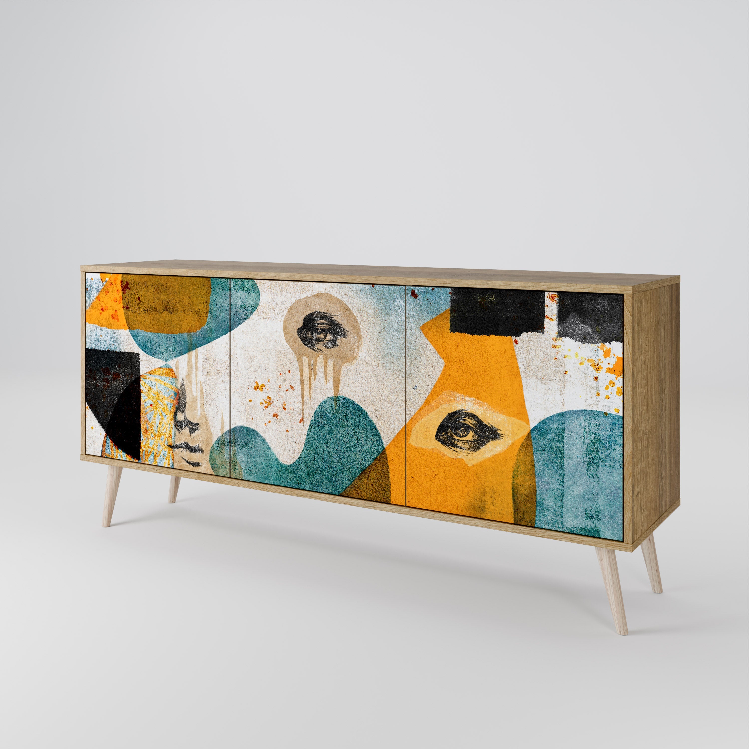 ABSTRACT FACES 3-türiges Sideboard in Eichenoptik