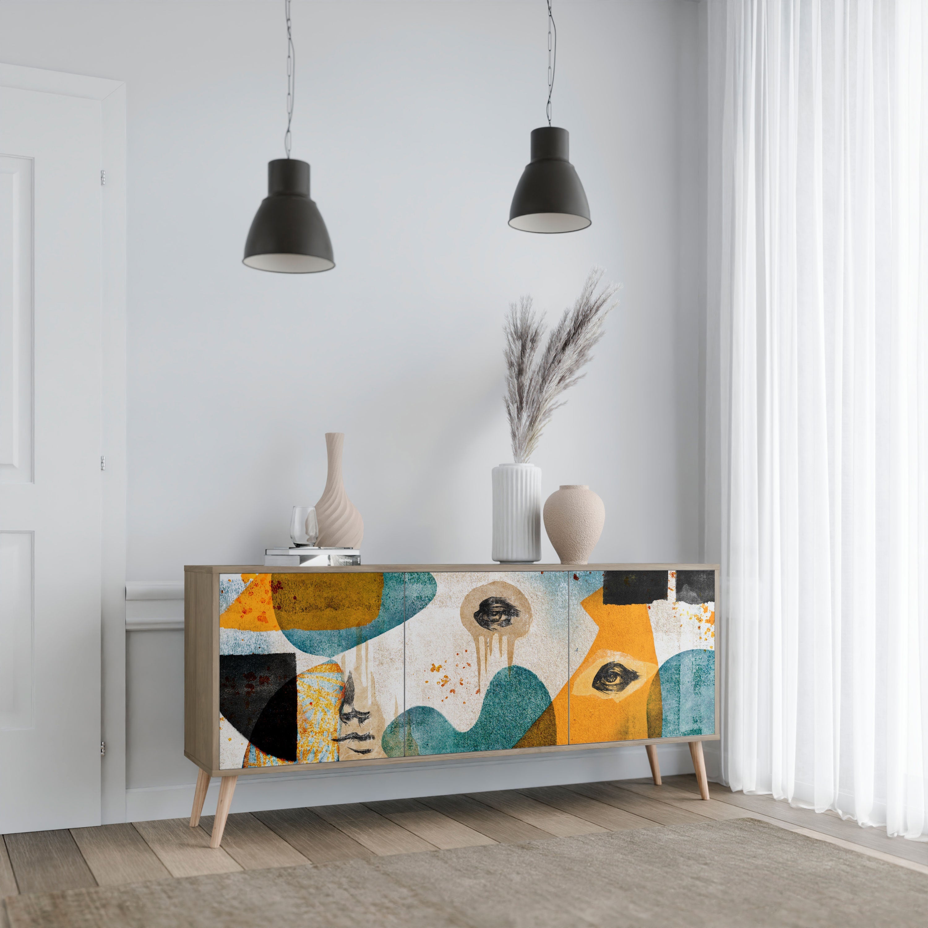 ABSTRACT FACES 3-türiges Sideboard in Eichenoptik