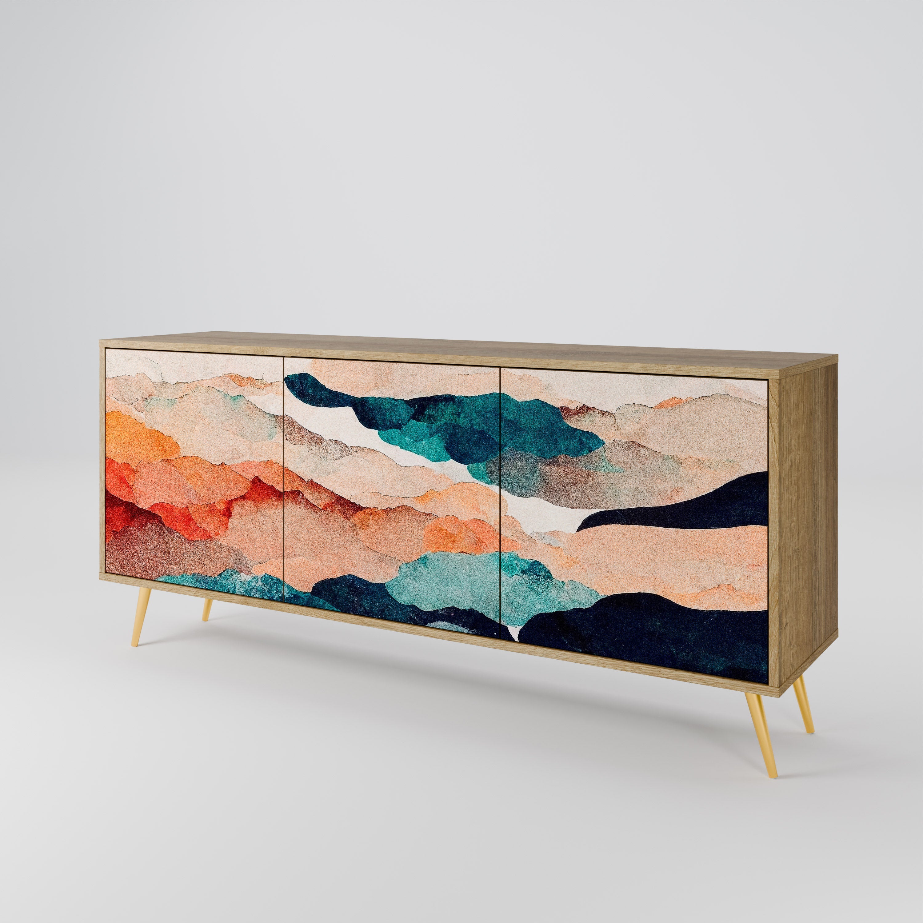 ABSTRACT LANDSCAPE 3-türiges Sideboard in Eichenoptik