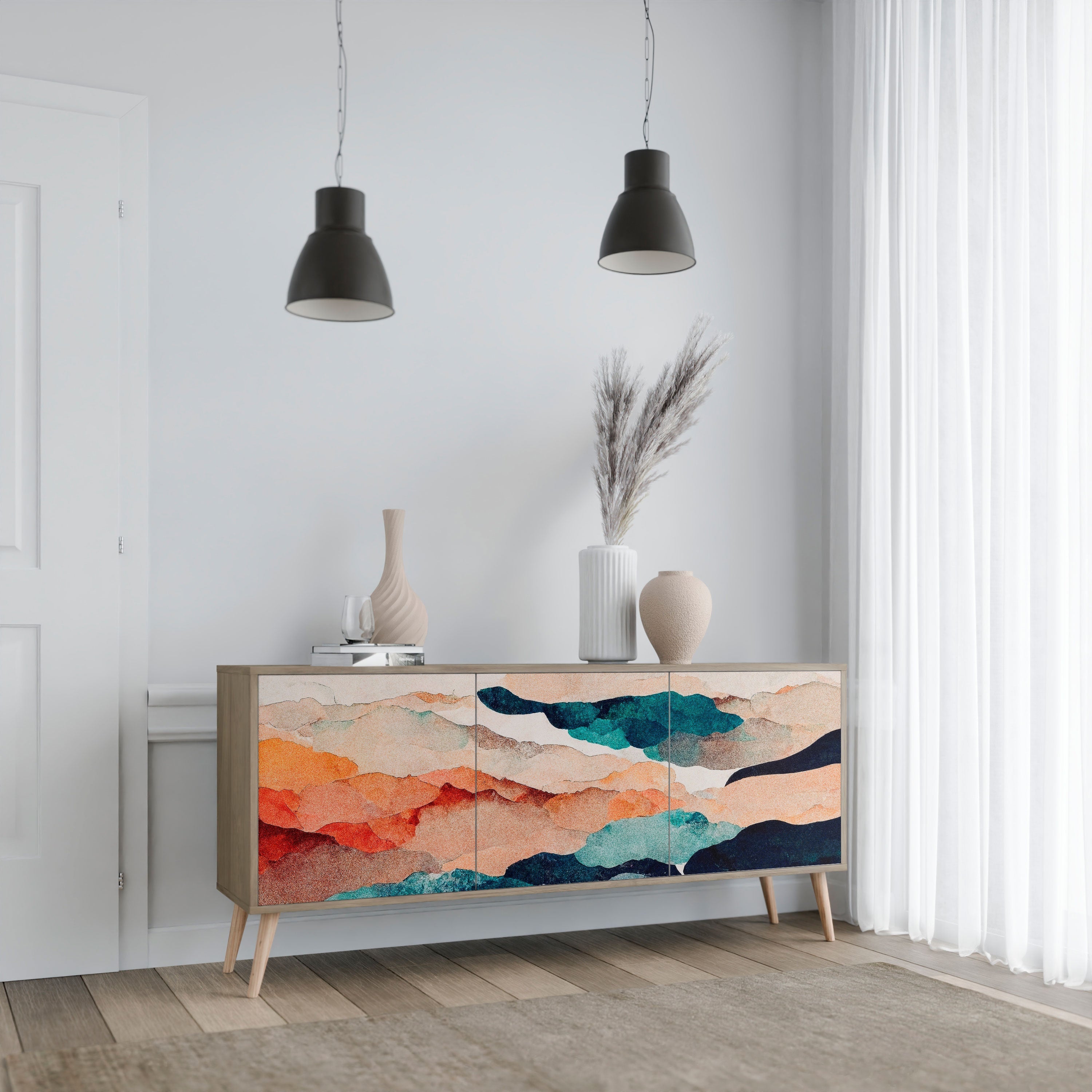 ABSTRACT LANDSCAPE 3-türiges Sideboard in Eichenoptik