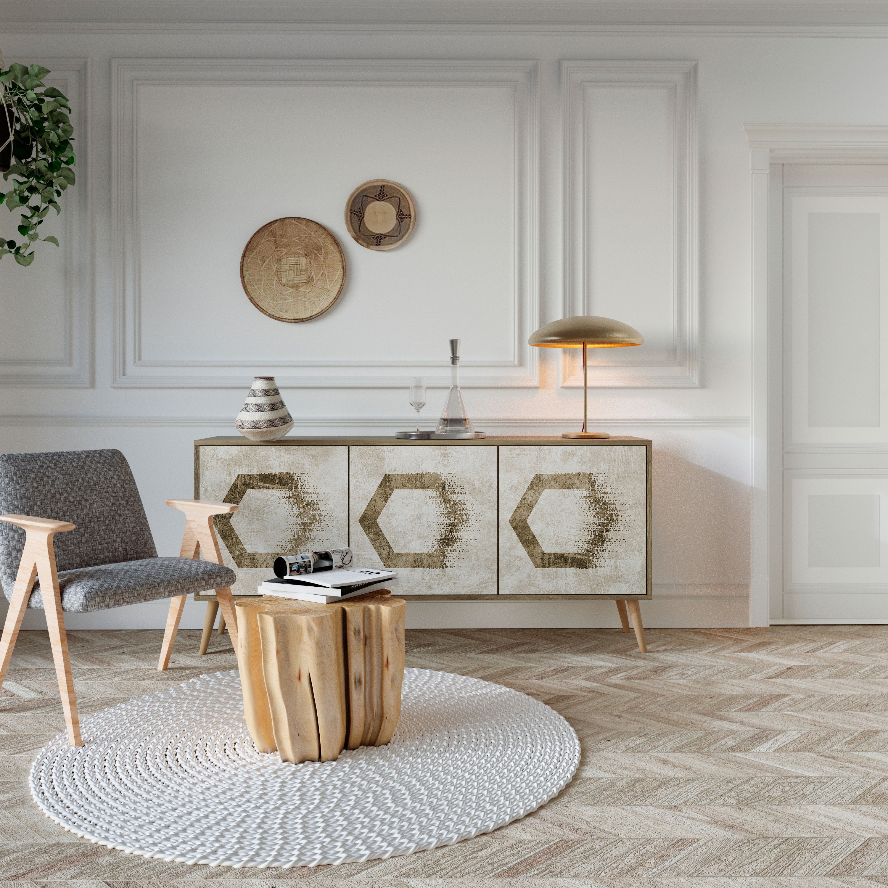 HEXAGONAL SHAPES 3-türiges Sideboard in Eichenoptik
