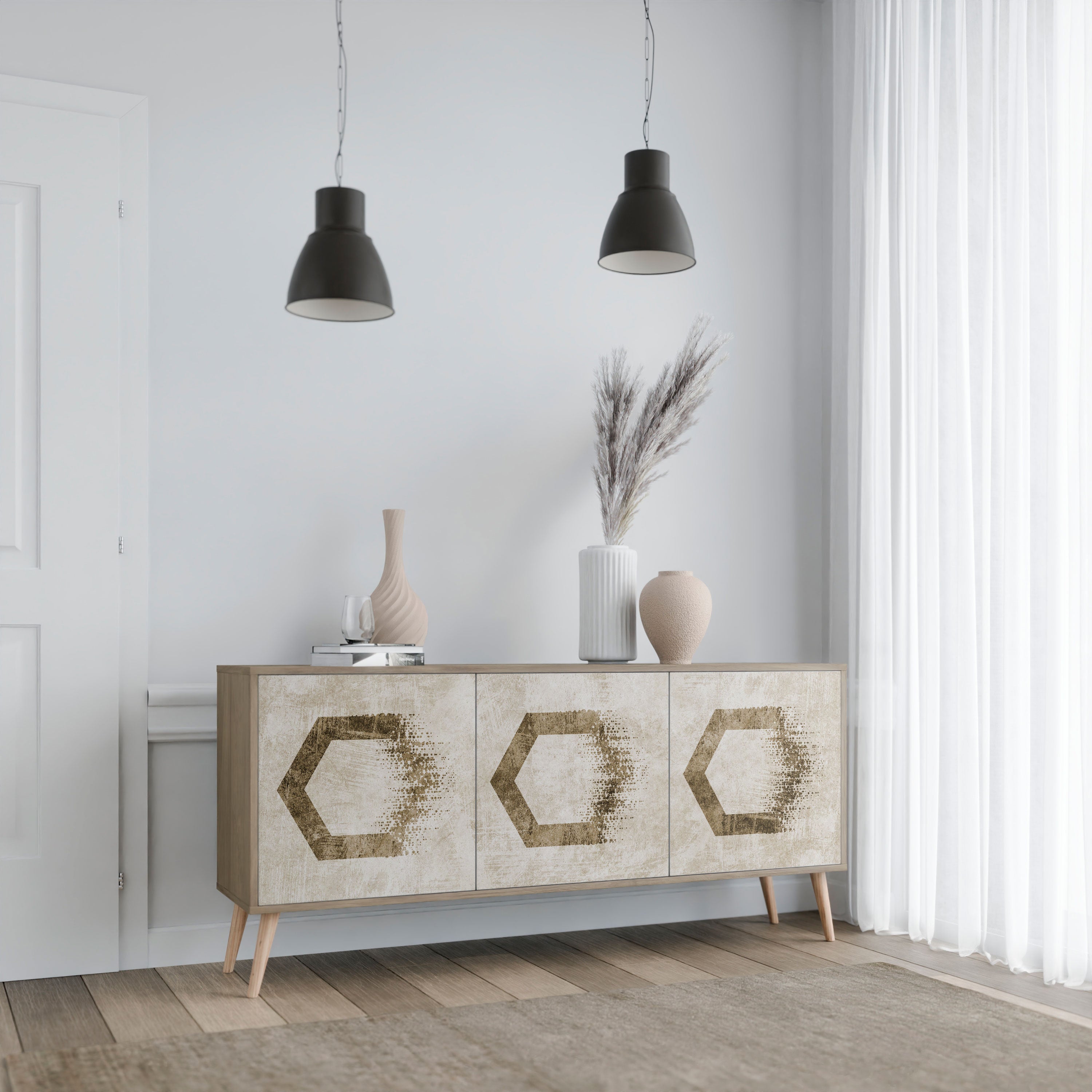 HEXAGONAL SHAPES 3-türiges Sideboard in Eichenoptik