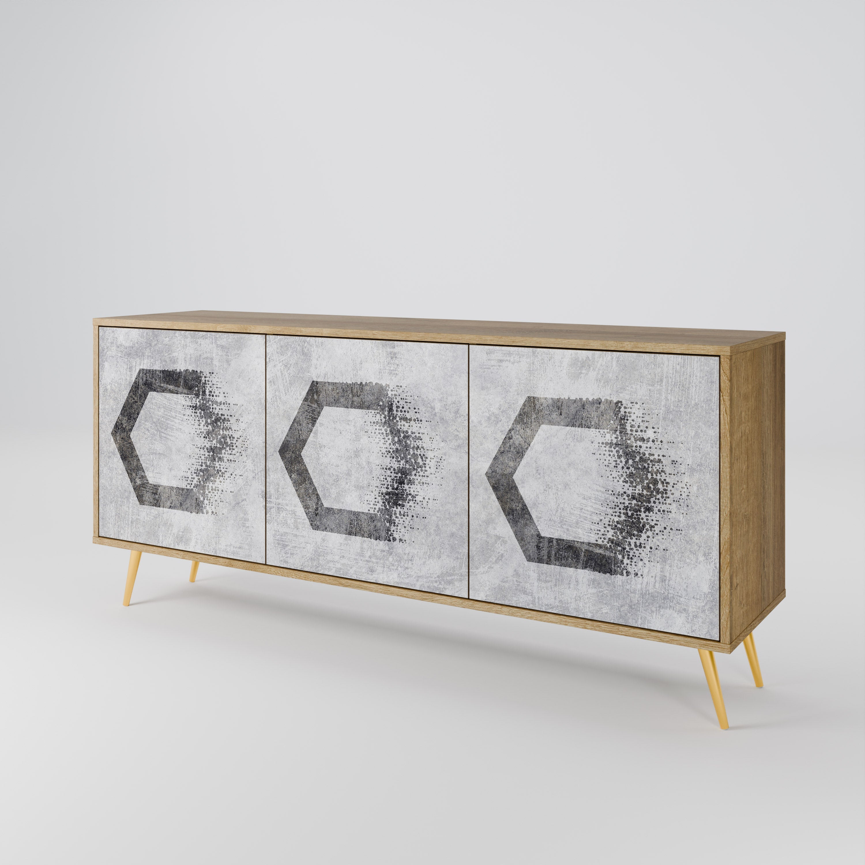 HEXAGONAL FIGURES 3-türiges Sideboard in Eichenoptik