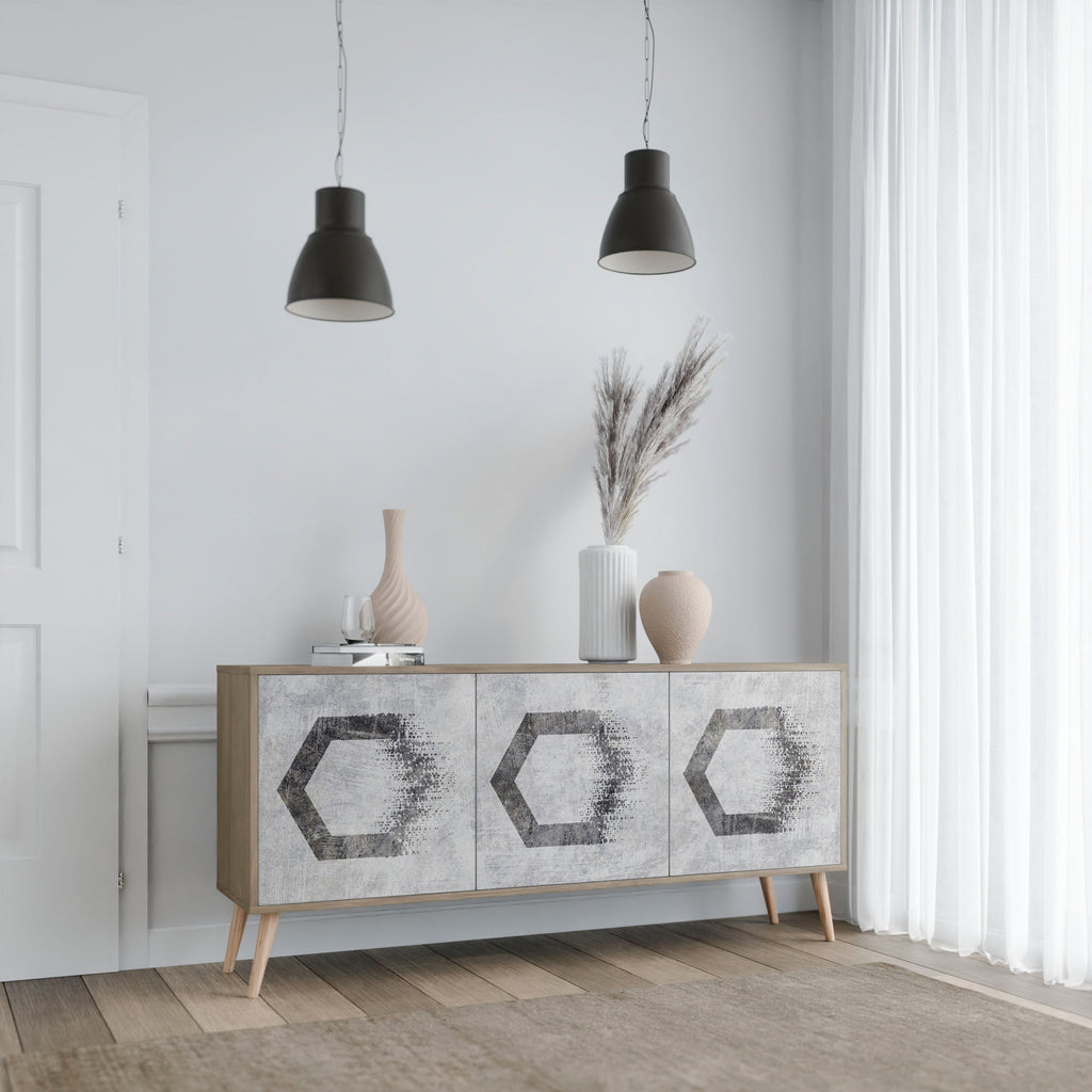 HEXAGONAL FIGURES 3-türiges Sideboard in Eichenoptik