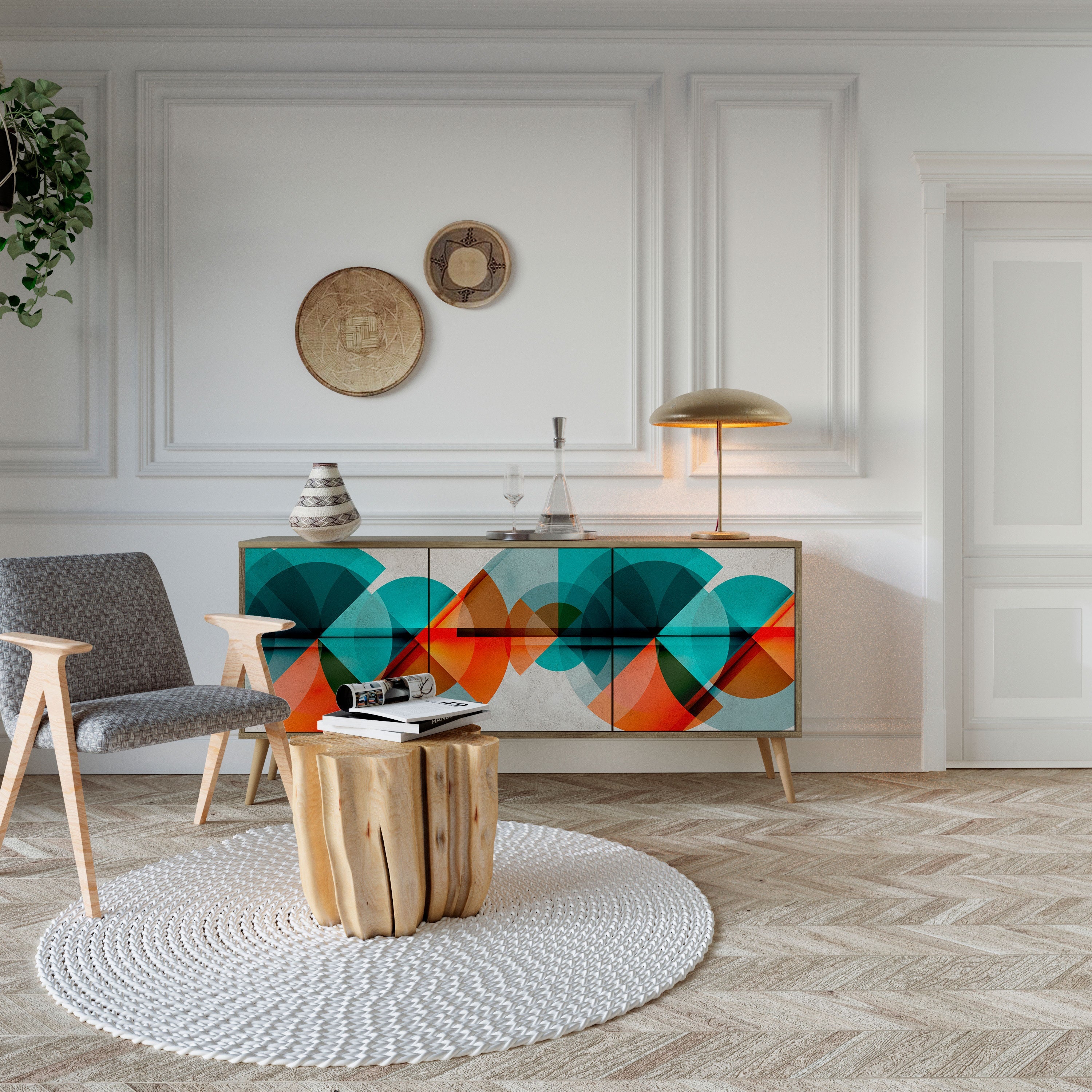 CIRCULAR RHAPSODY Sideboard mit 3 Türen in Eichenoptik