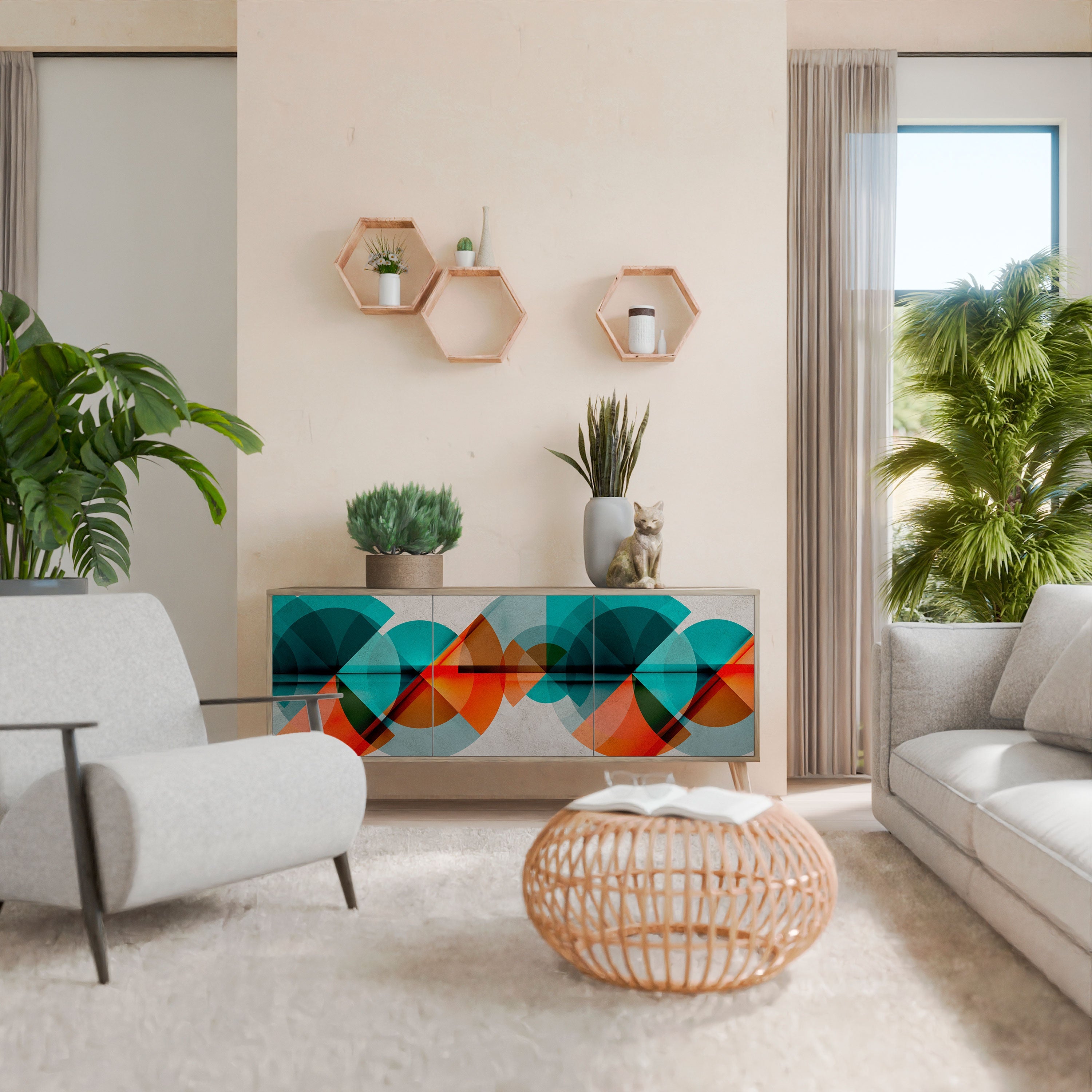 CIRCULAR RHAPSODY Sideboard mit 3 Türen in Eichenoptik