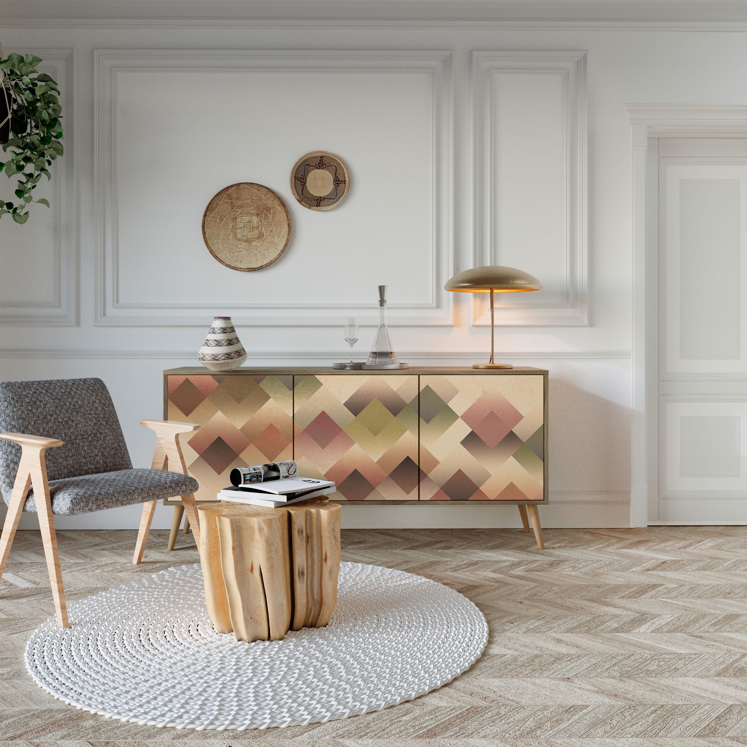 GEOMETRIC FUSION 3-türiges Sideboard in Eichenoptik