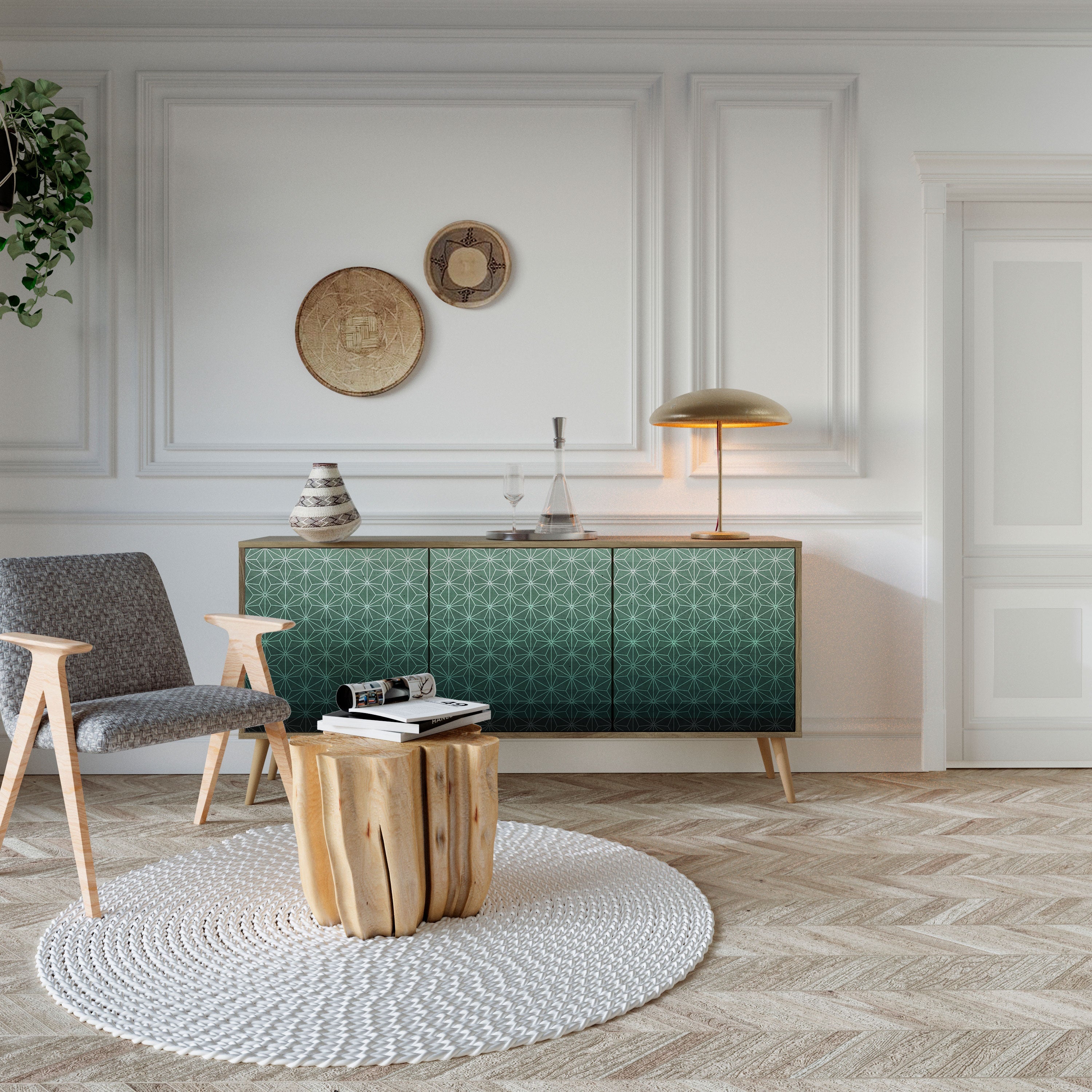 ORNAMENTAL GLIMMER 3-türiges Sideboard in Eichenoptik