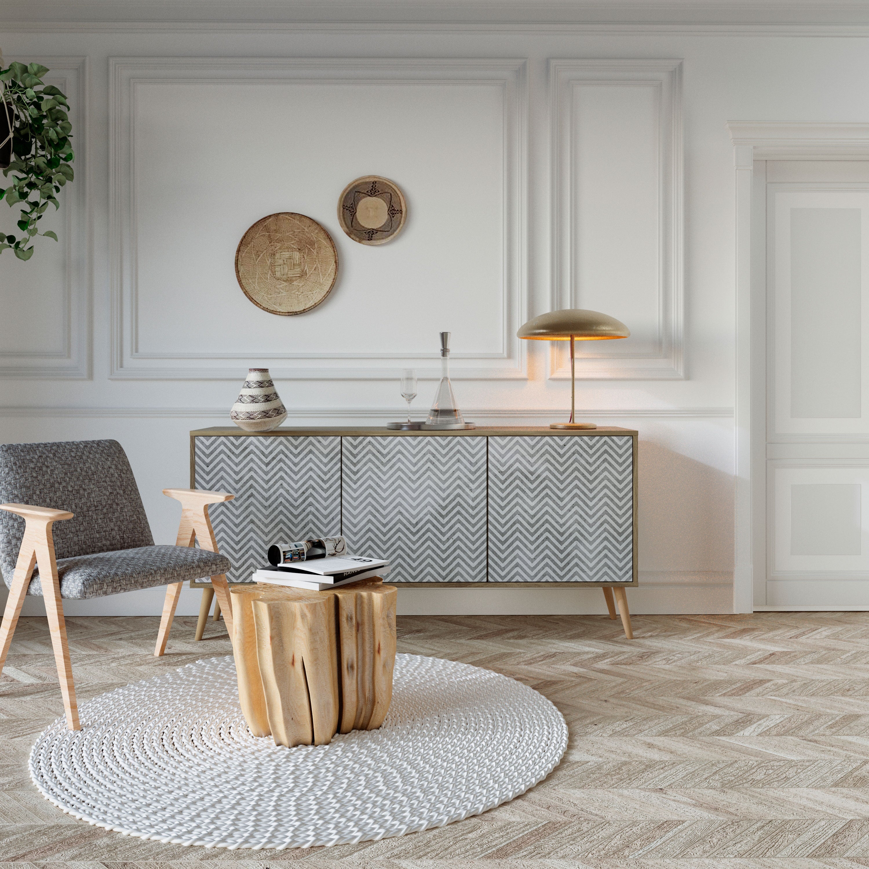 CONCRETE ZIG ZAG 3-türiges Sideboard in Eichenoptik