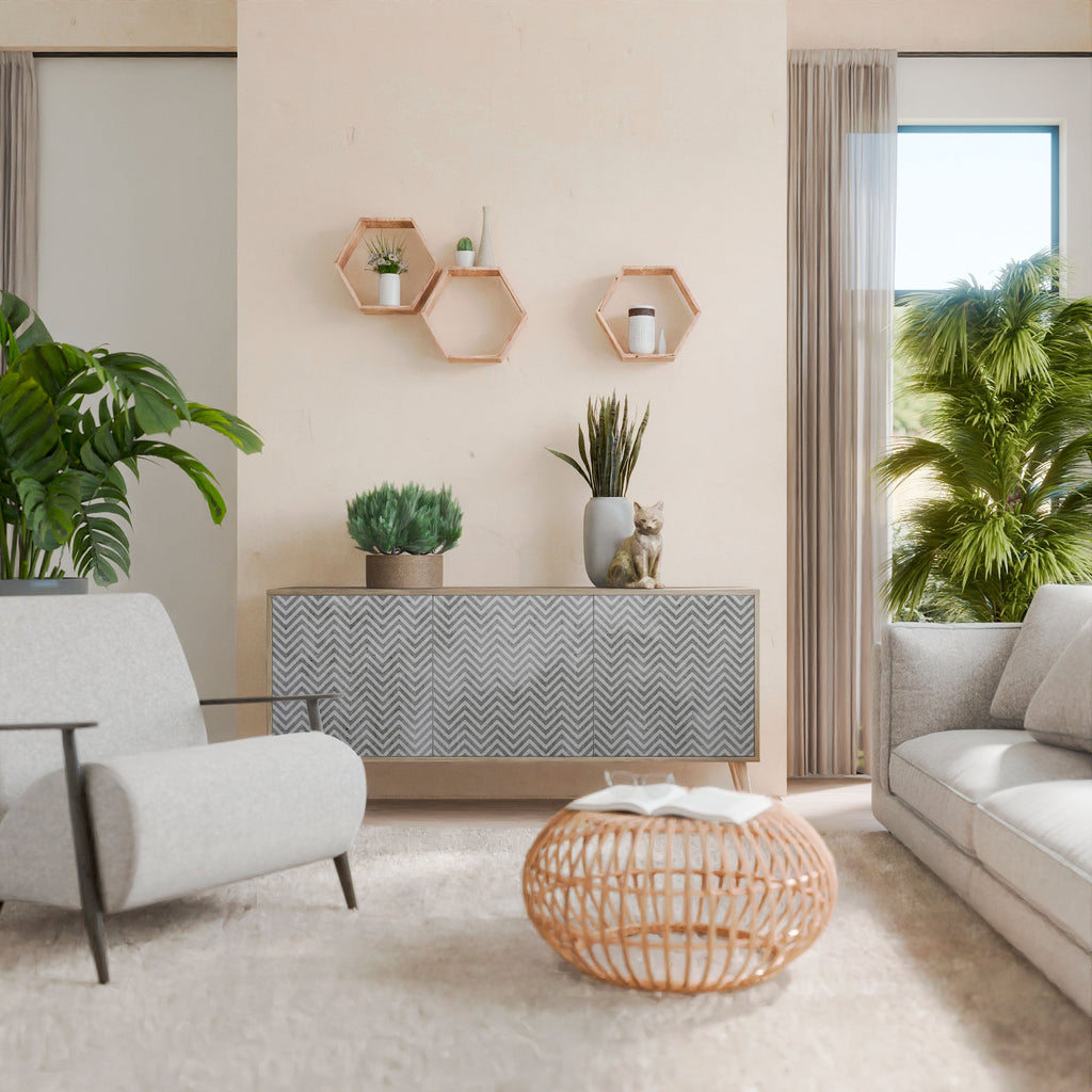 CONCRETE ZIG ZAG 3-türiges Sideboard in Eichenoptik
