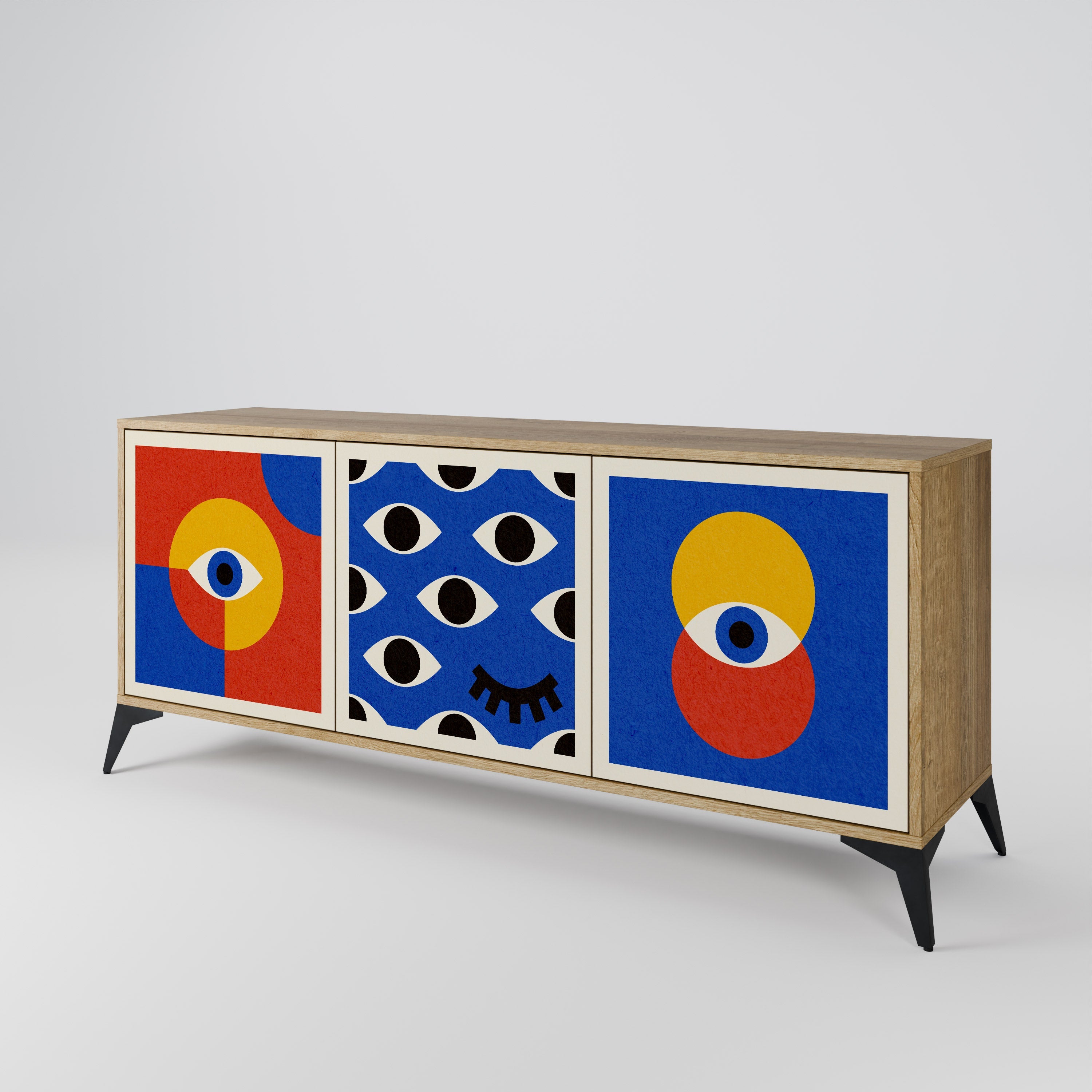 GEOMETRIC EYES 3-türiges Sideboard in Eichenoptik